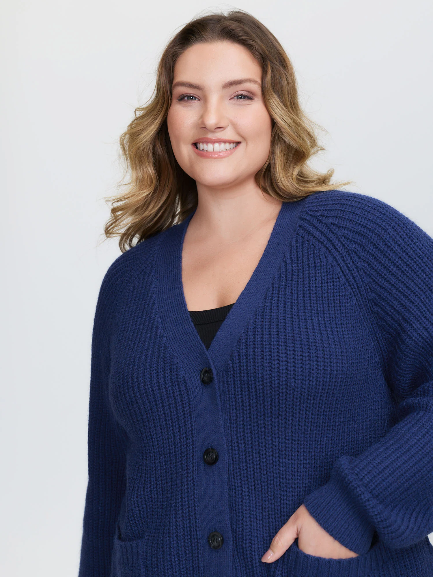 Textured V-Neck Button Knit Cardigan - Image 2