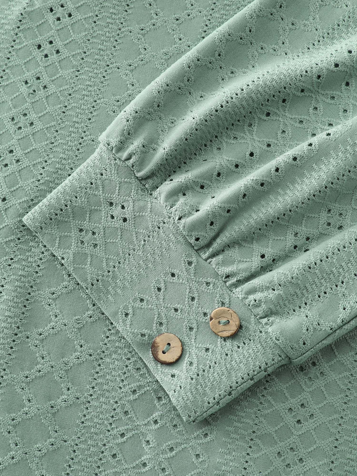 Textured V-Neck Eyelet Loose Fit T-Shirt - Image 5