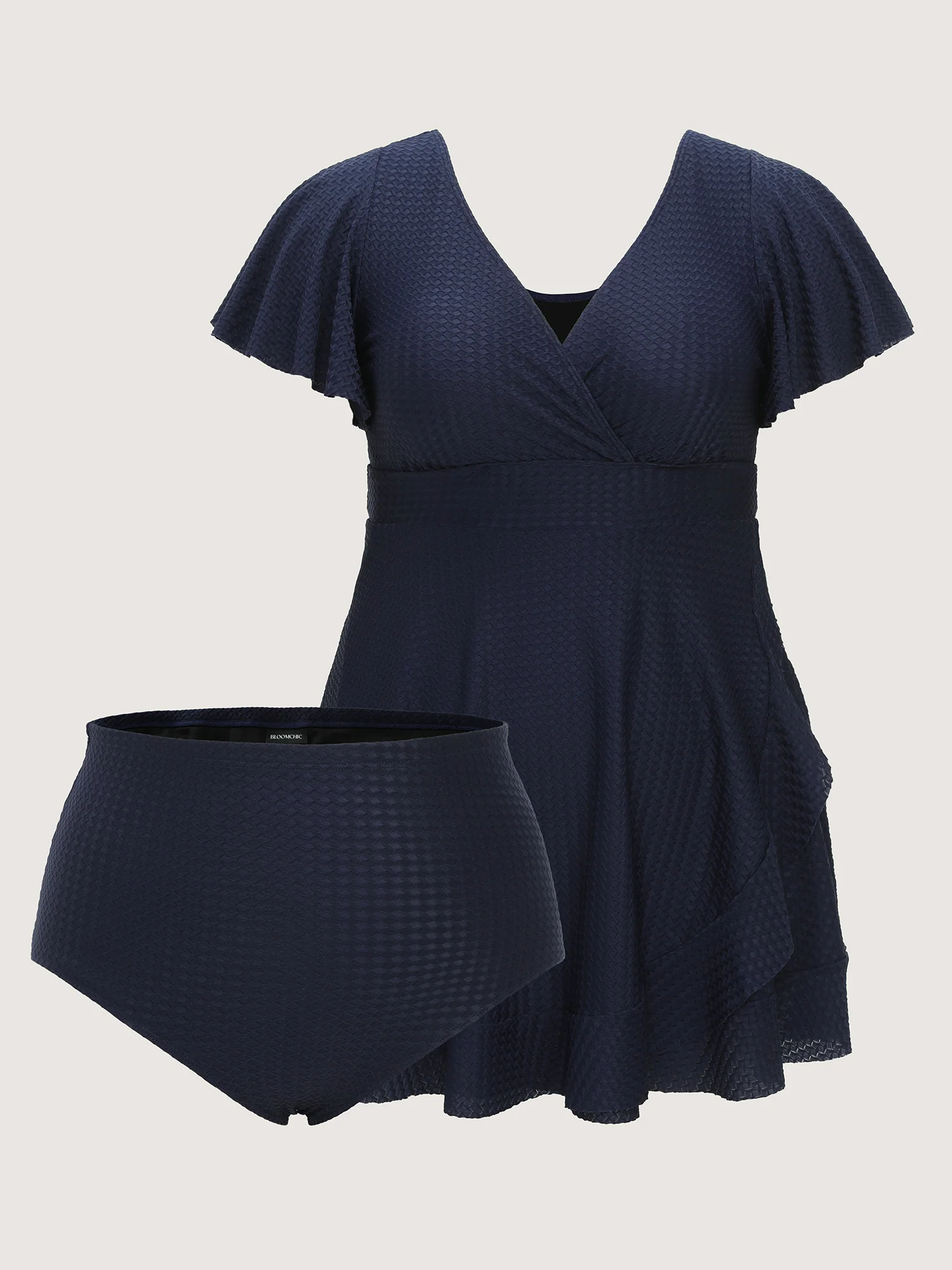 Textured V-Neck Ruffled Sleeve Swim Dress - Image 6