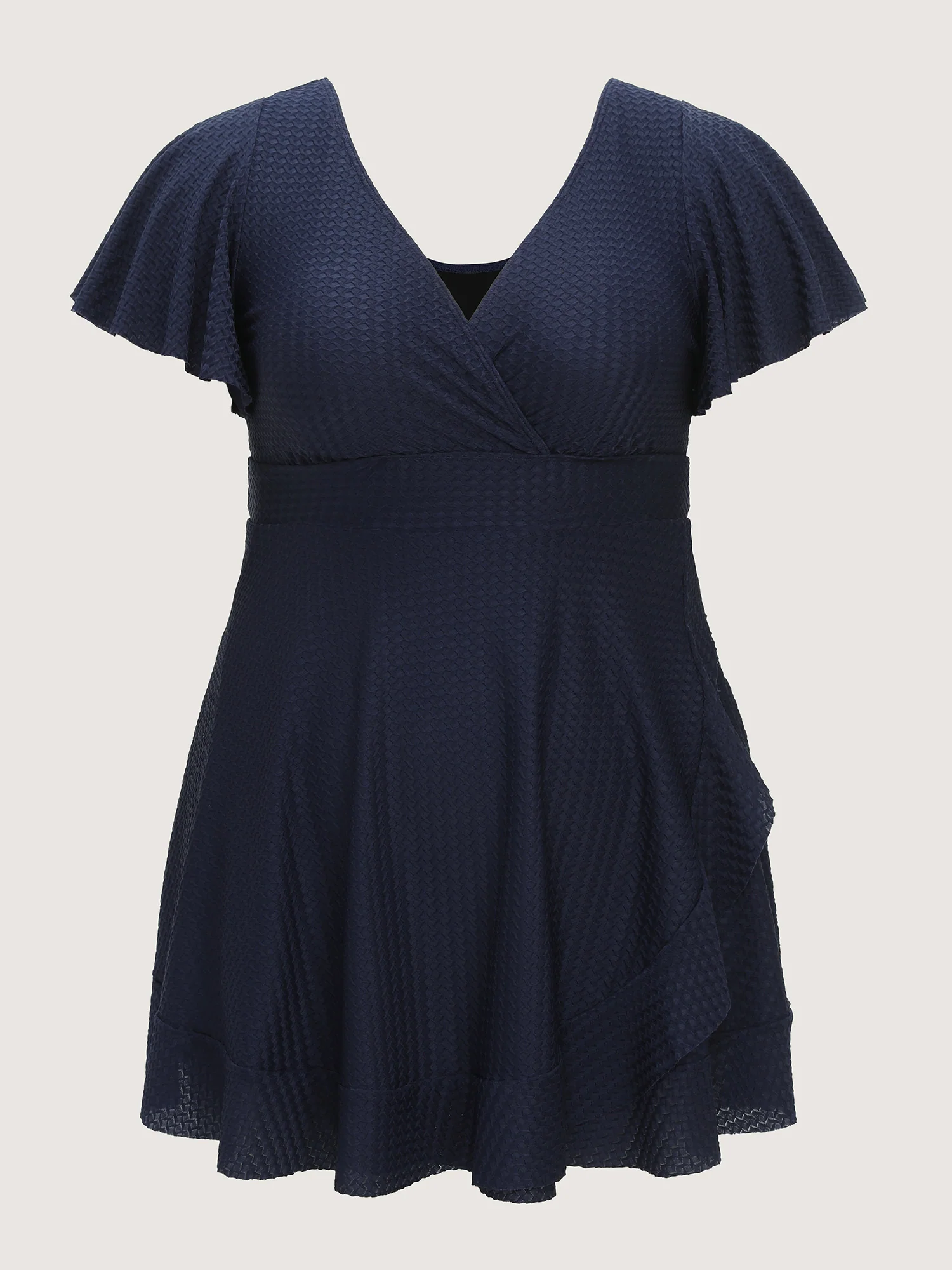 Textured V-Neck Ruffled Sleeve Swim Dress - Image 7