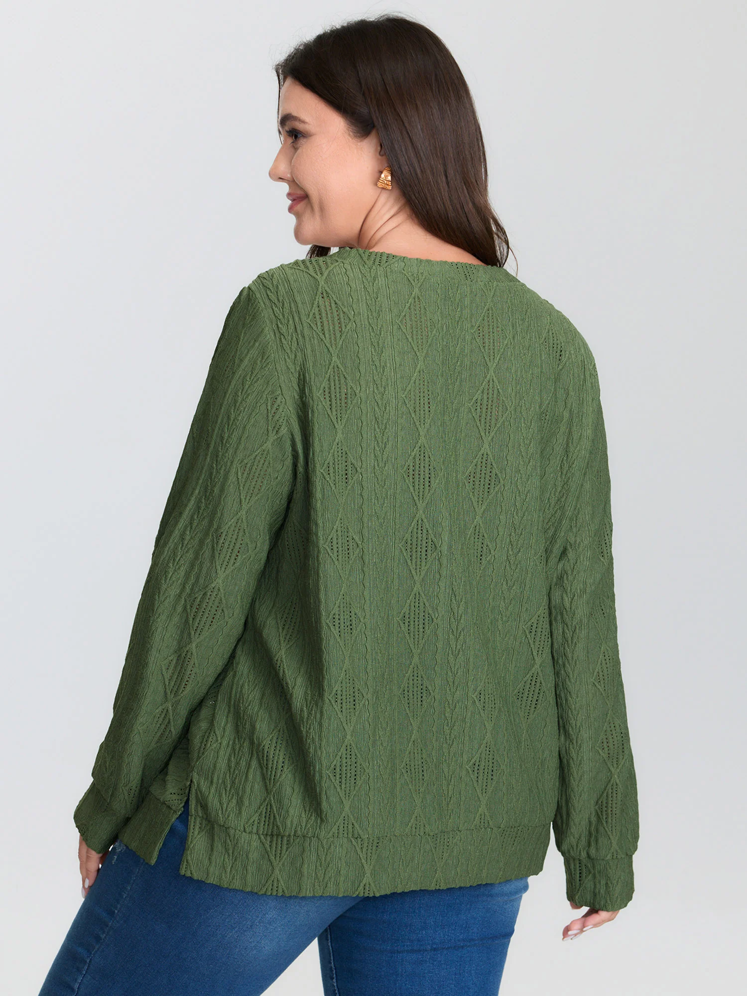 Textured V-Neck Stretchy Hem T-Shirt - Image 5
