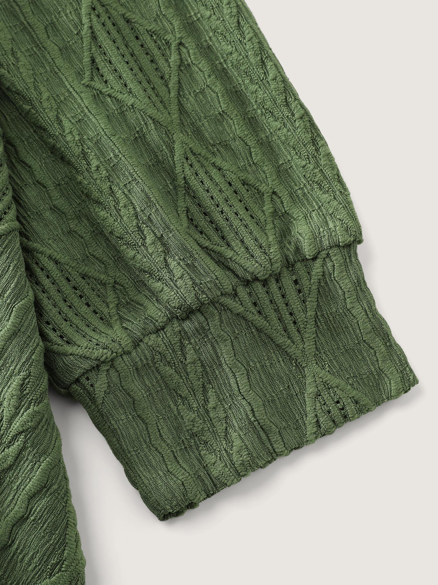 Textured V-Neck Stretchy Hem T-Shirt - Image 6