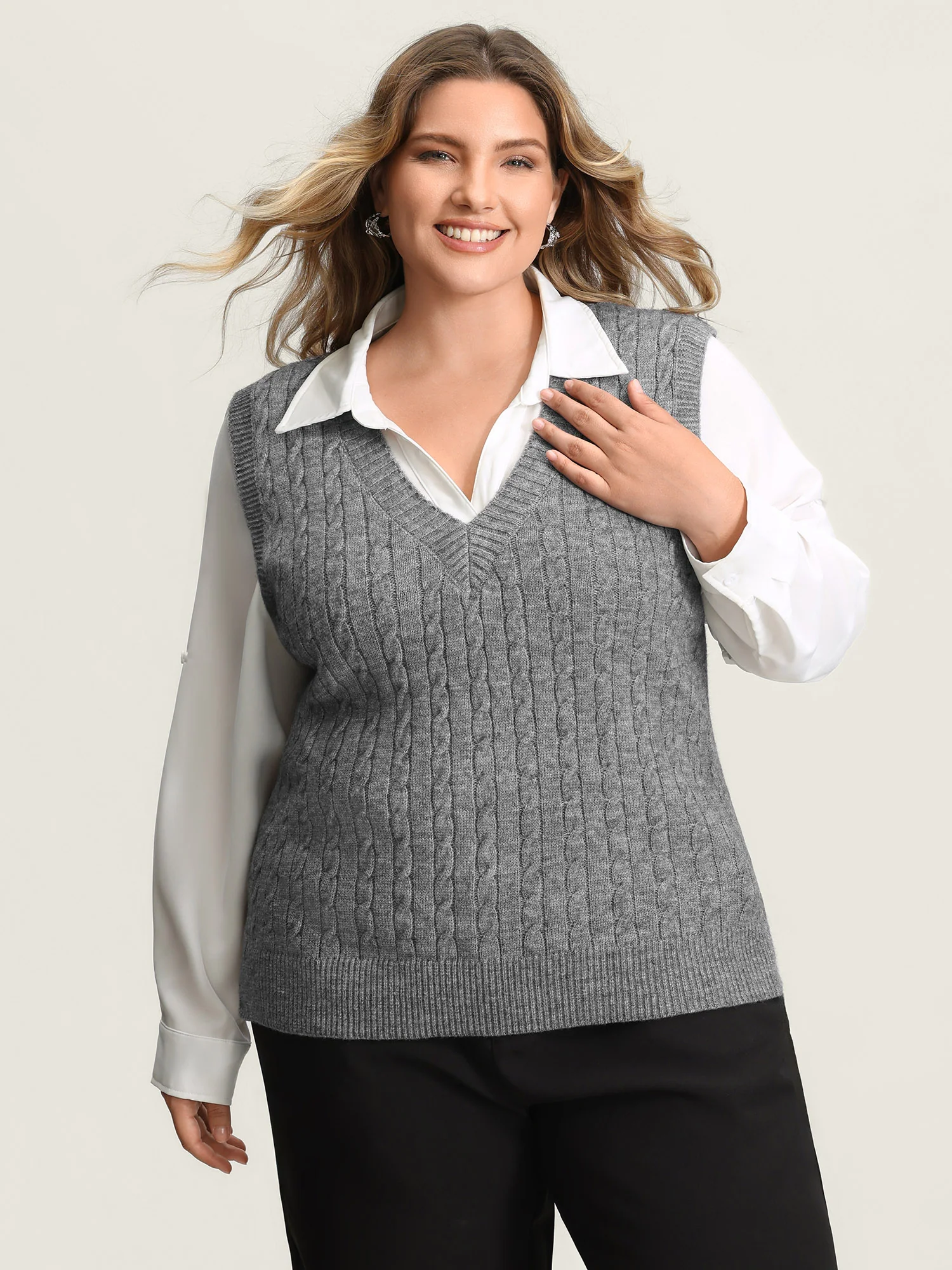 Textured V-Neck Sweater Vest - Image 2