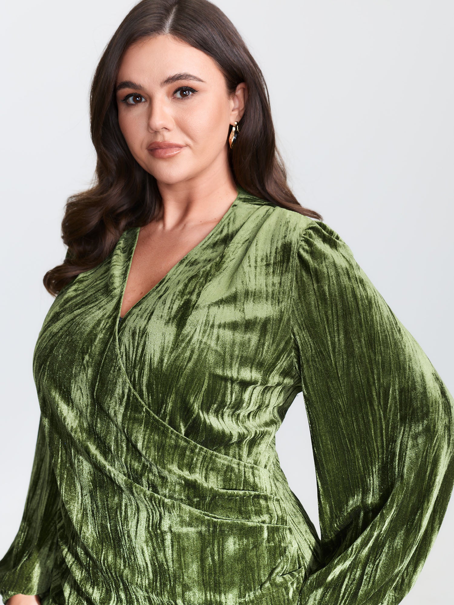 Textured Velvet Drape Neckline Blouse - Image 3