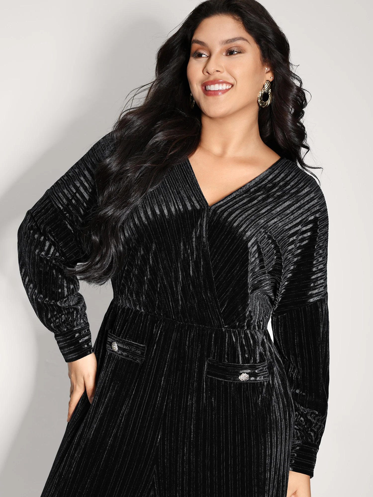 Textured Velvet Sheer Back Pockets Jumpsuit - Image 2