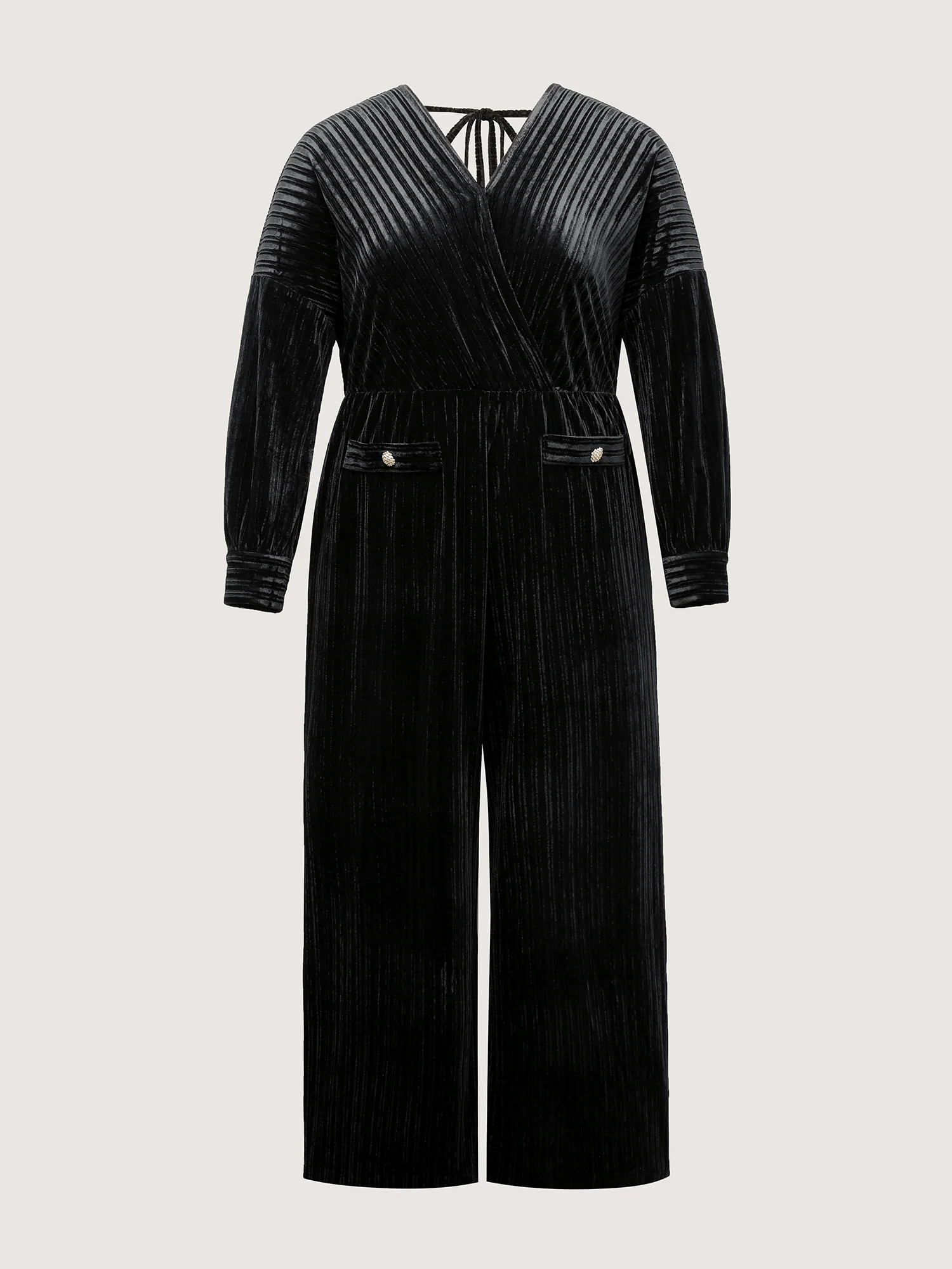 Textured Velvet Sheer Back Pockets Jumpsuit - Image 7