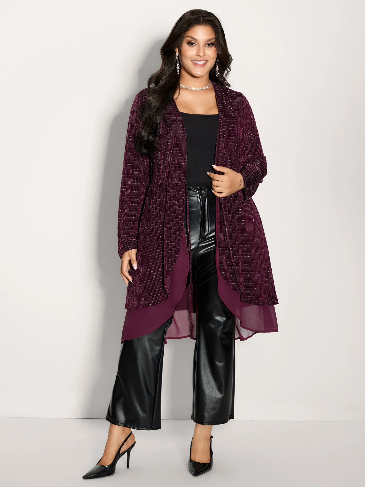 Textured Velvet Spliced Front-Tie Jacket - Image 4