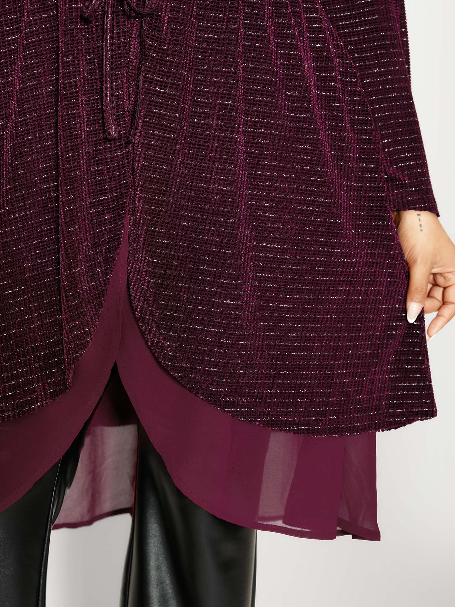 Textured Velvet Spliced Front-Tie Jacket - Image 5
