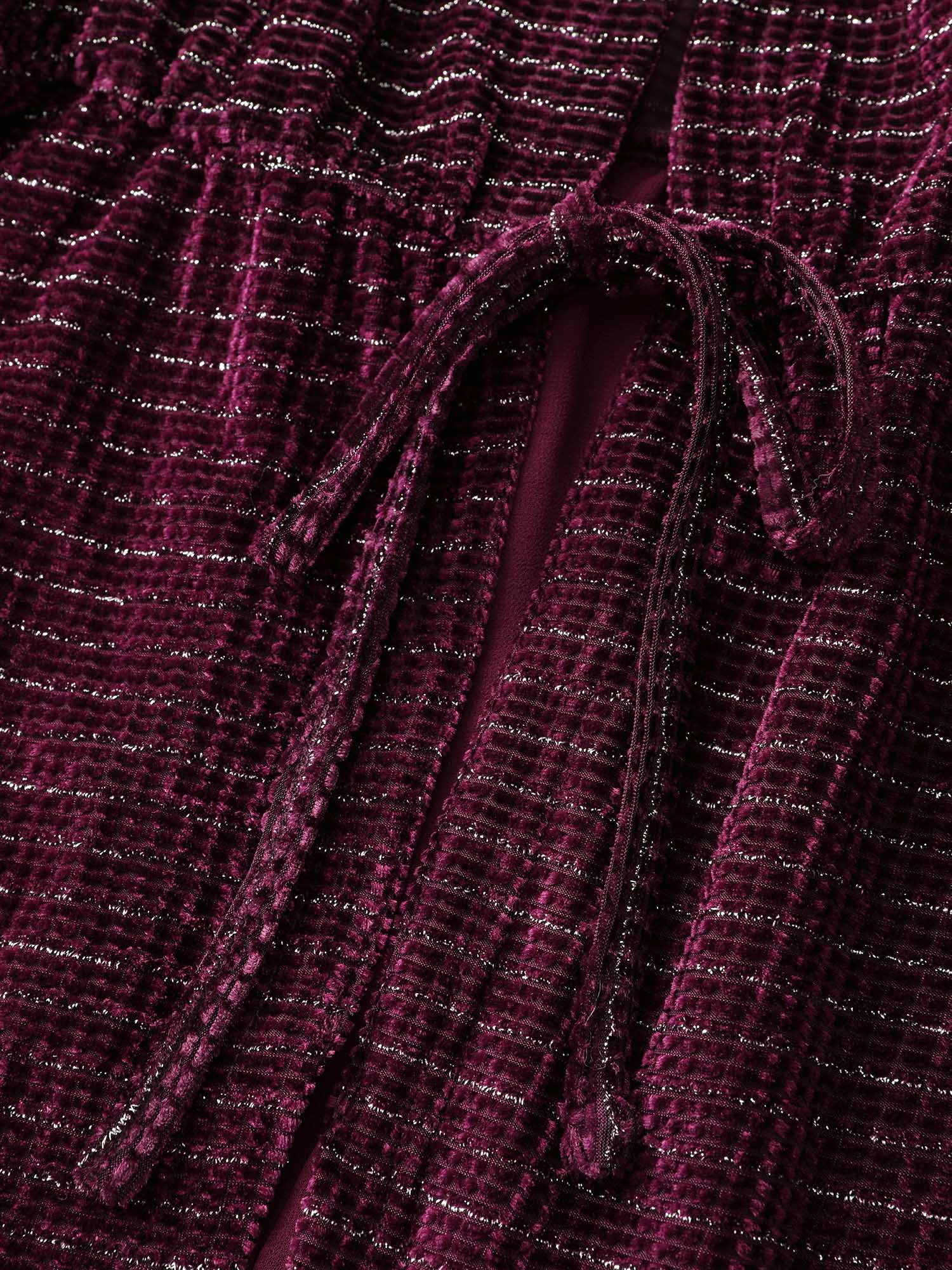 Textured Velvet Spliced Front-Tie Jacket - Image 7