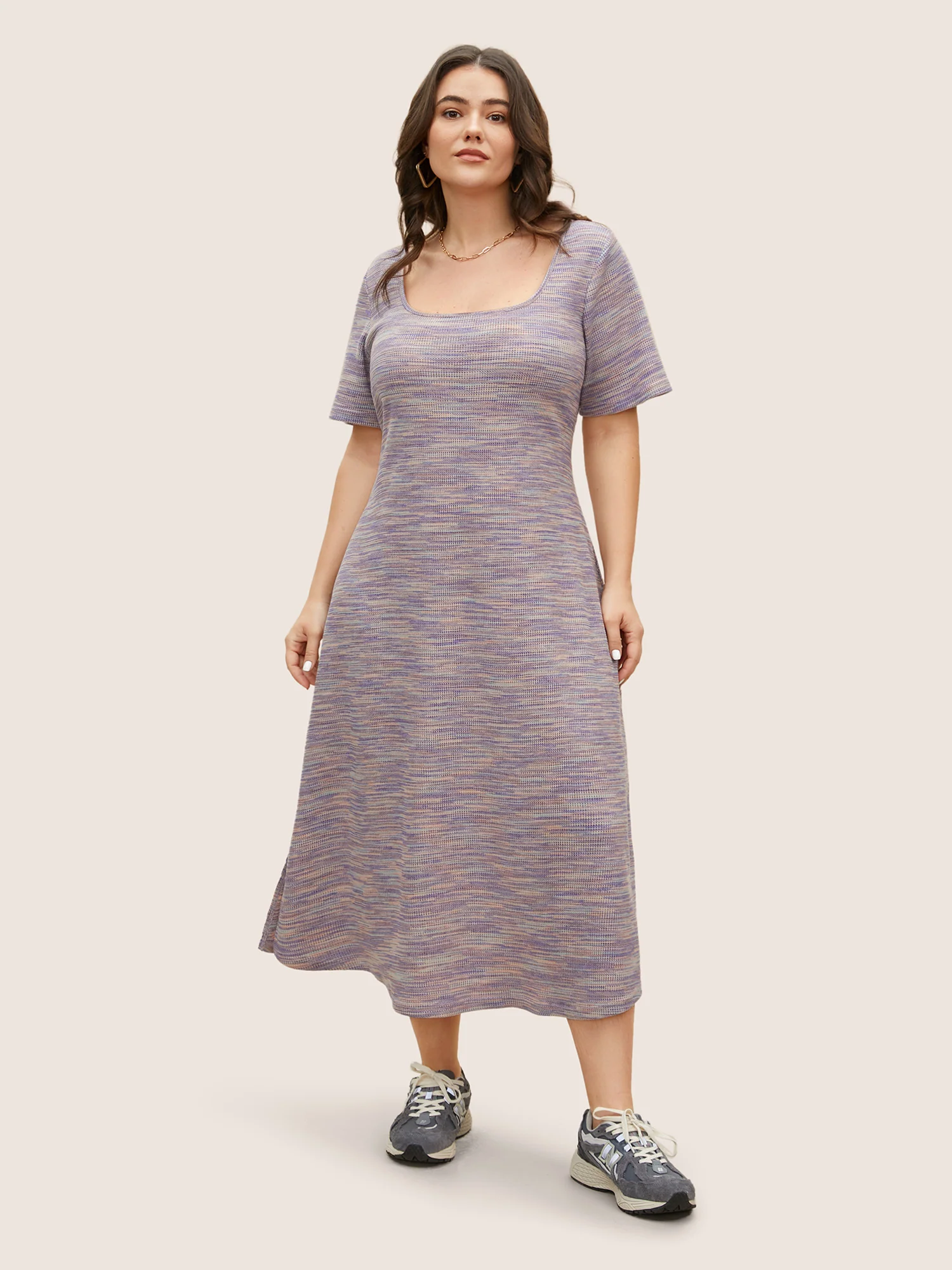 Textured Waffle Knit Crisscross Split Side Dress - Image 3