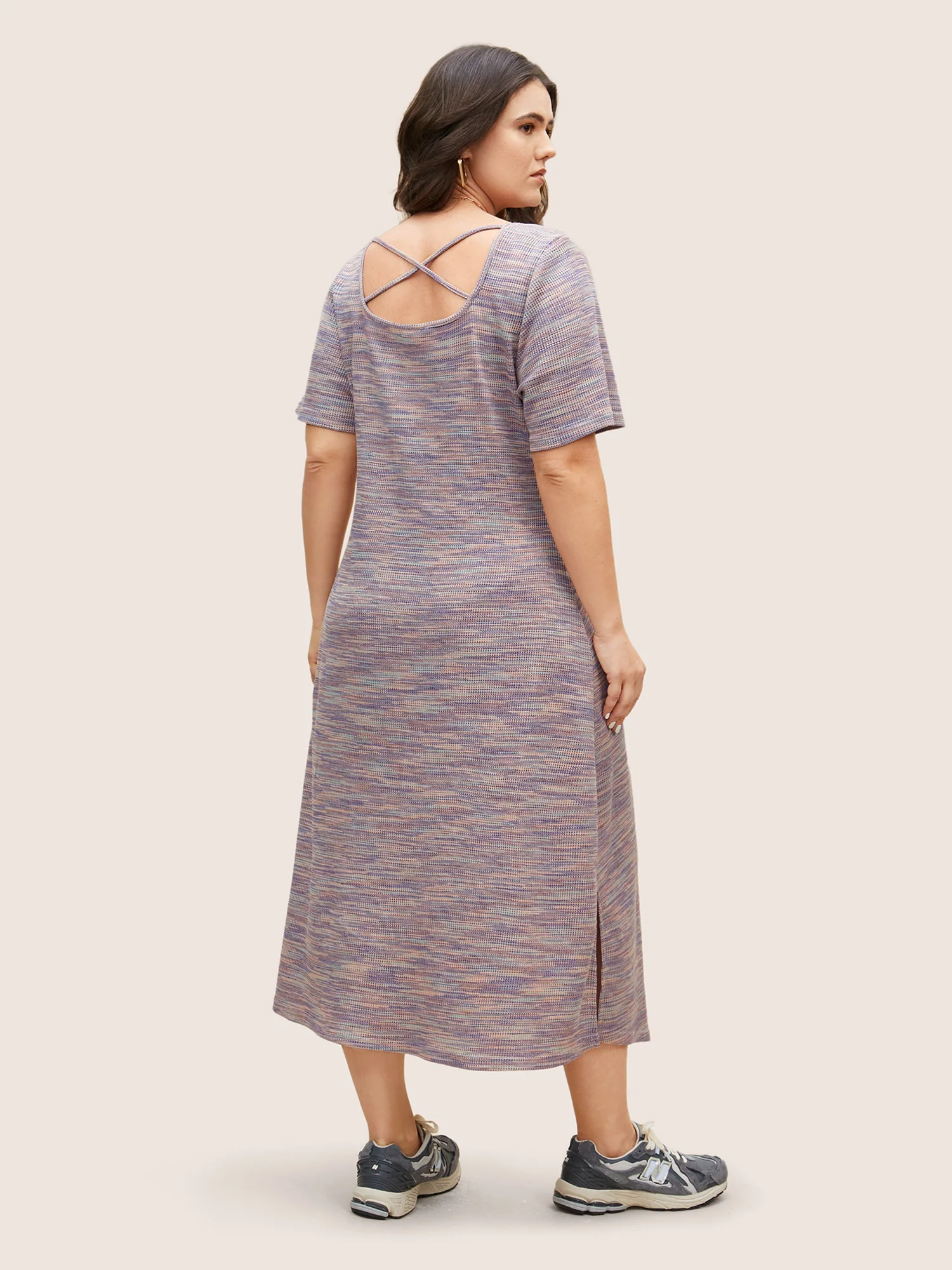 Textured Waffle Knit Crisscross Split Side Dress - Image 4