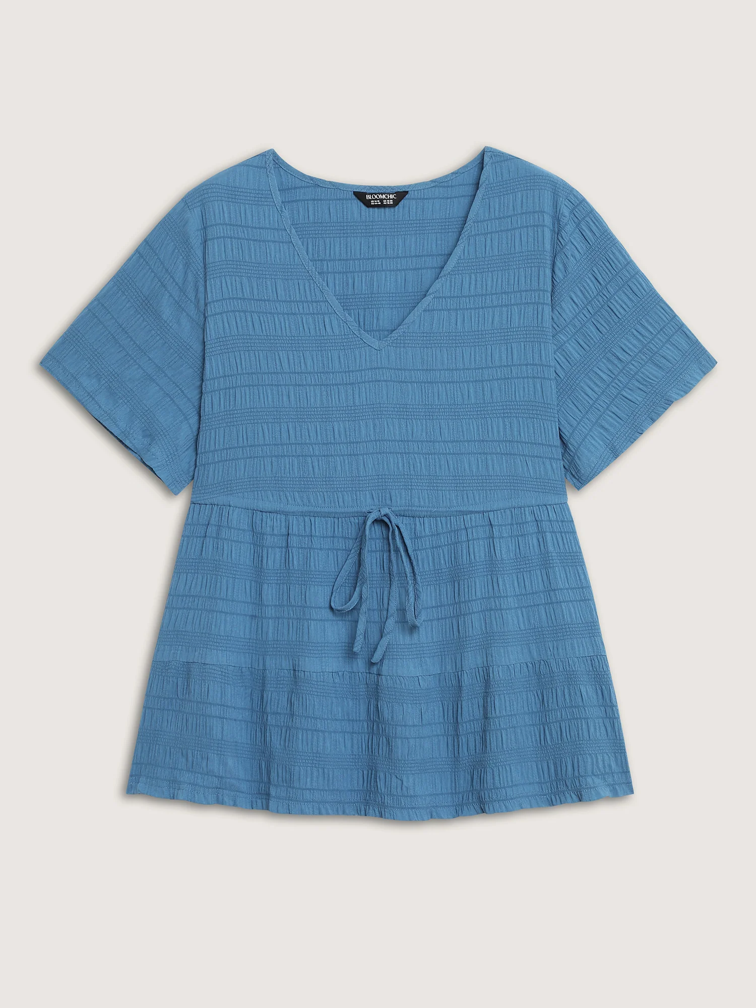 Textured Waist-Cinching Tiered Blouse - Image 6