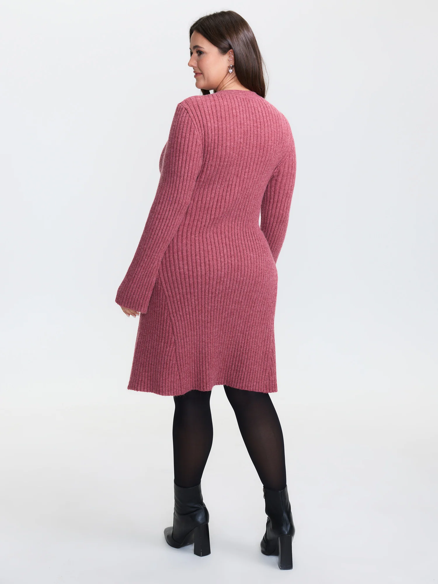 Textured Waist-Defining A-Line Sweater Dress - Image 4