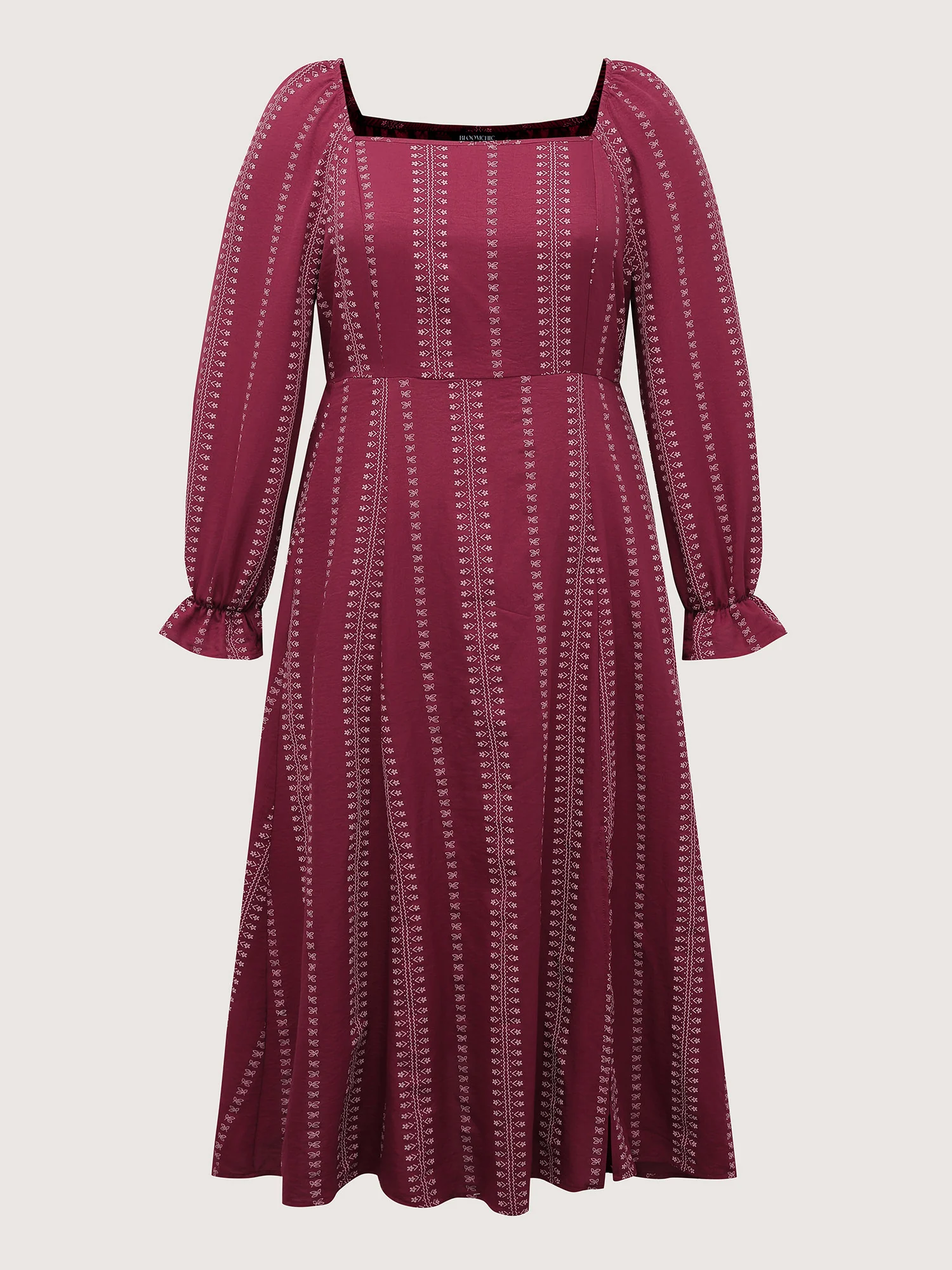 Textured Waist-Defining Square Neck Maxi Dress - Image 8