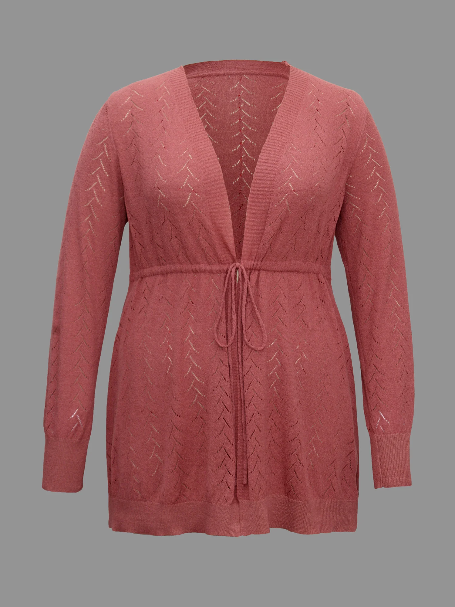 Textured Waist Tie Fitted Knit Cardigan - Image 8