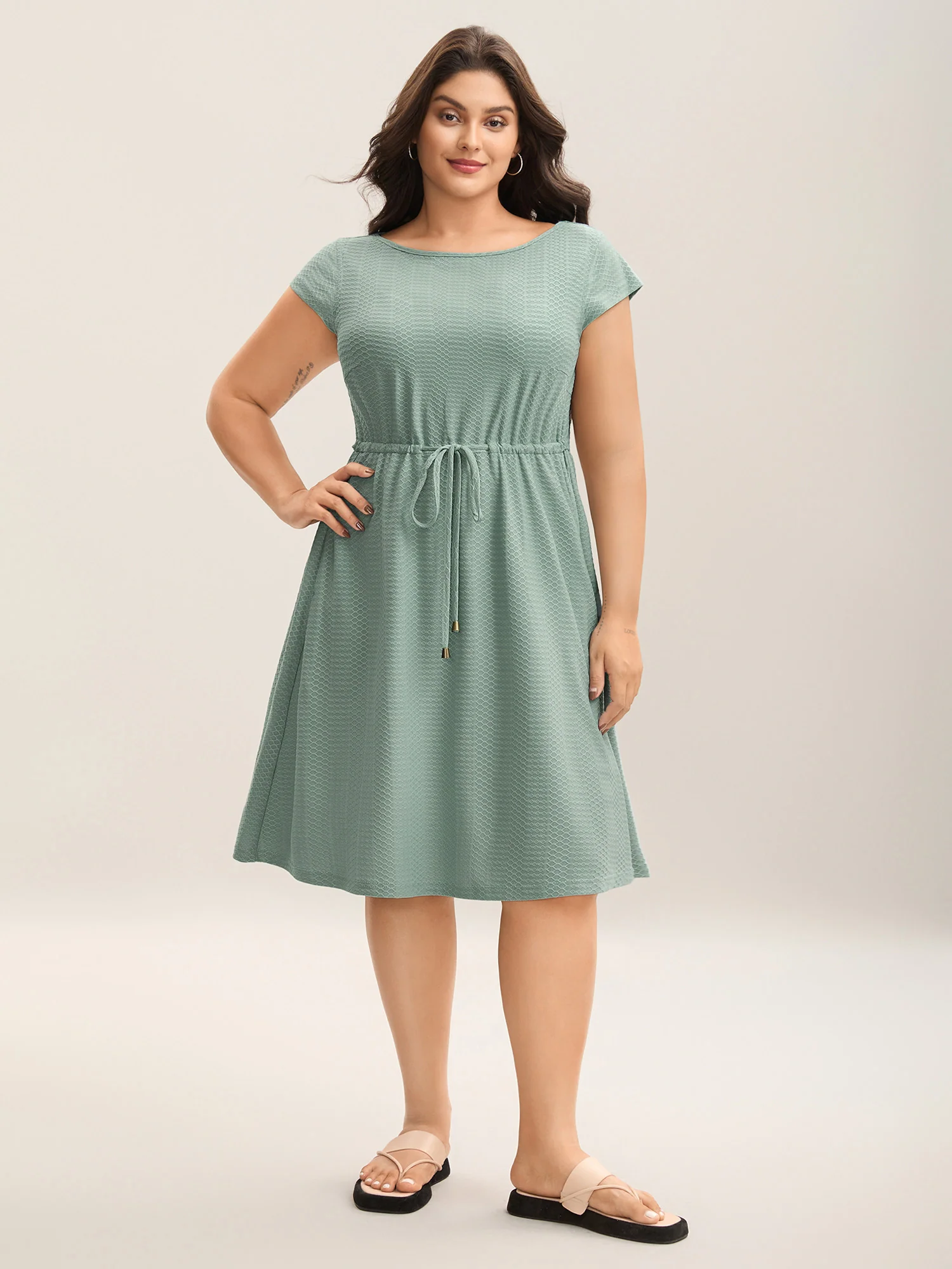 Textured Waist-Tie Knit Mini Dress - Image 3