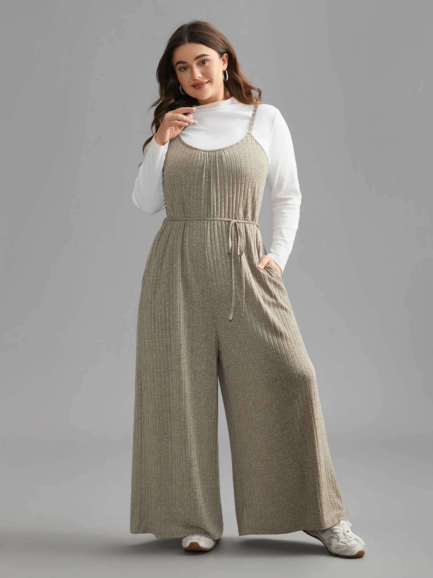 Textured Waist-Tie Pockets Jumpsuit - Image 3