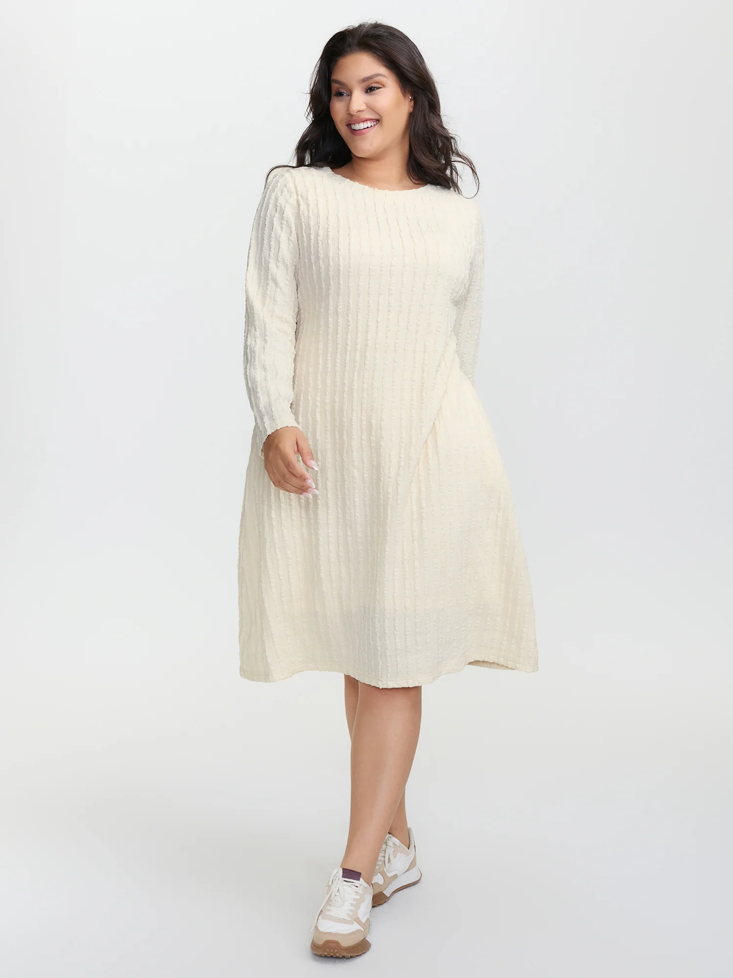 Textured Waist-Tie Stretchy Midi Dress - Image 3