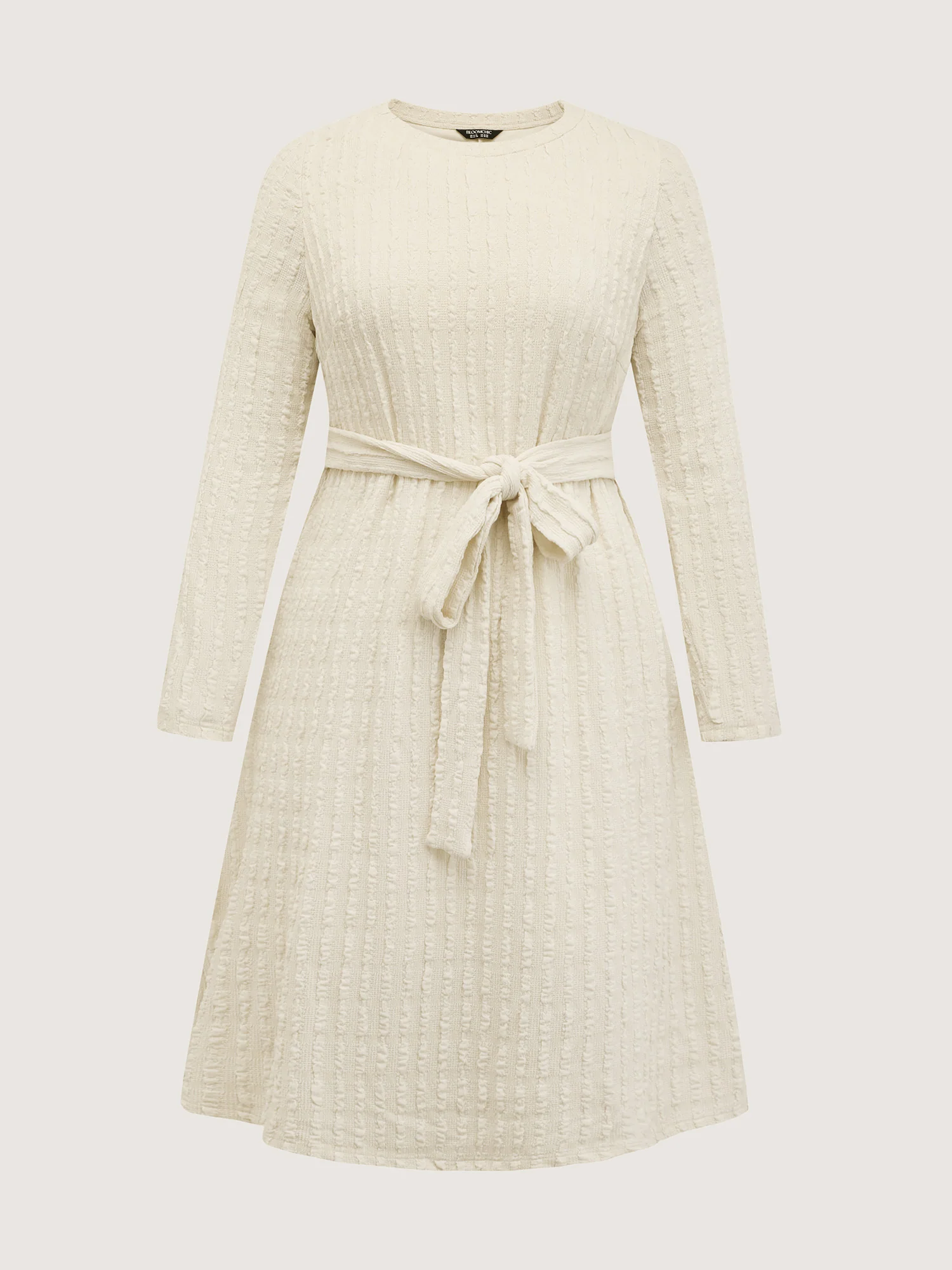 Textured Waist-Tie Stretchy Midi Dress - Image 8