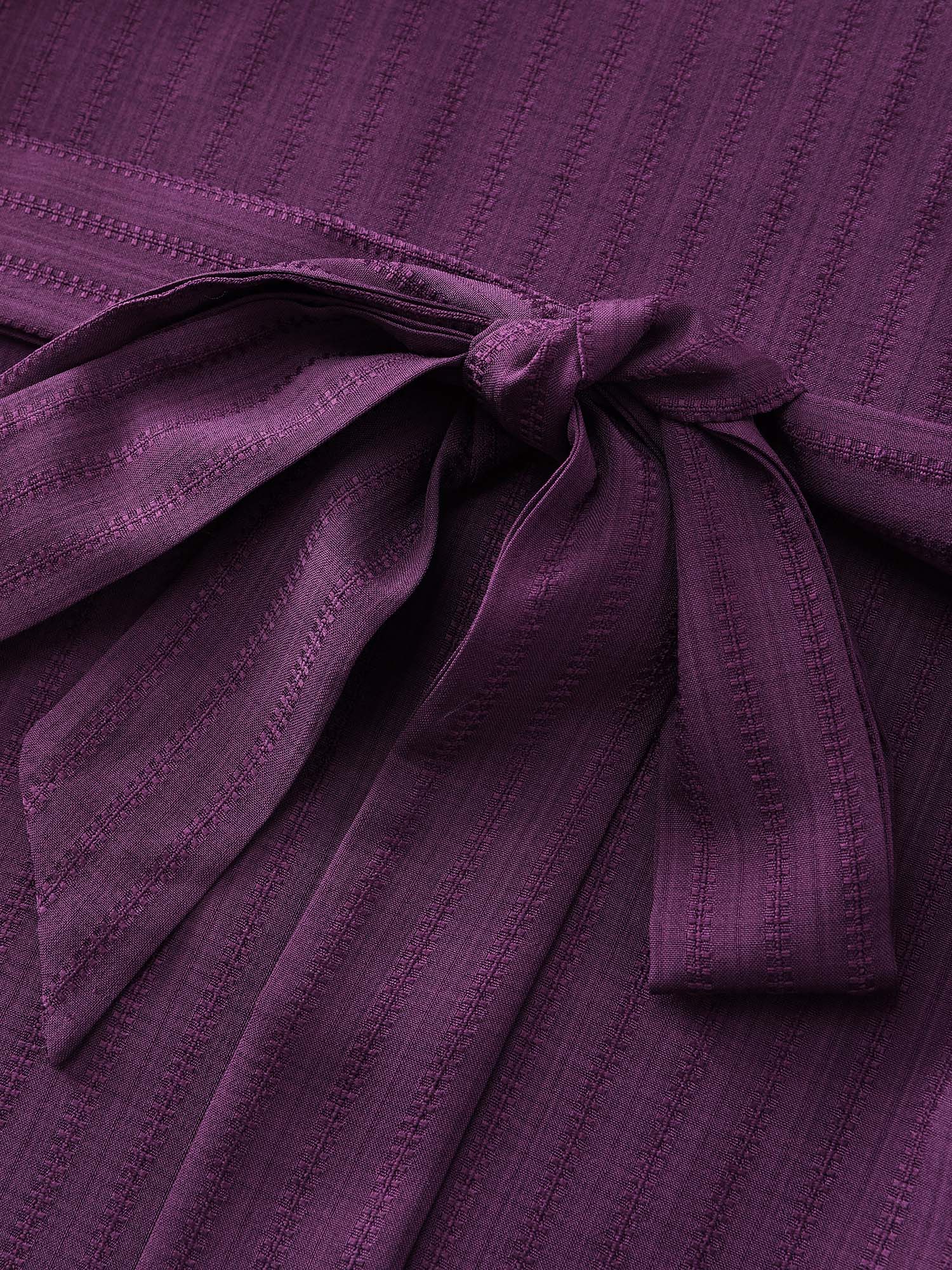 Textured Waist-Tie V-Neck Blouse - Image 6
