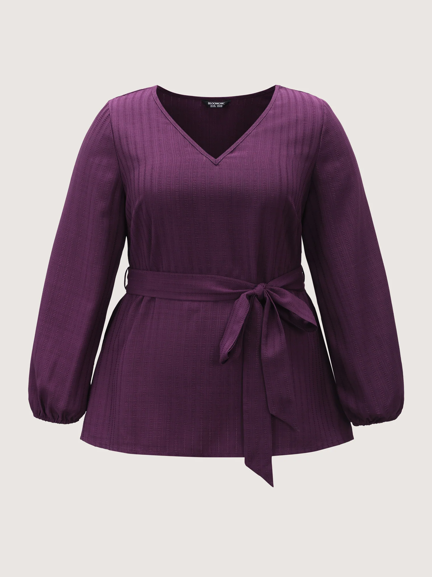 Textured Waist-Tie V-Neck Blouse - Image 7