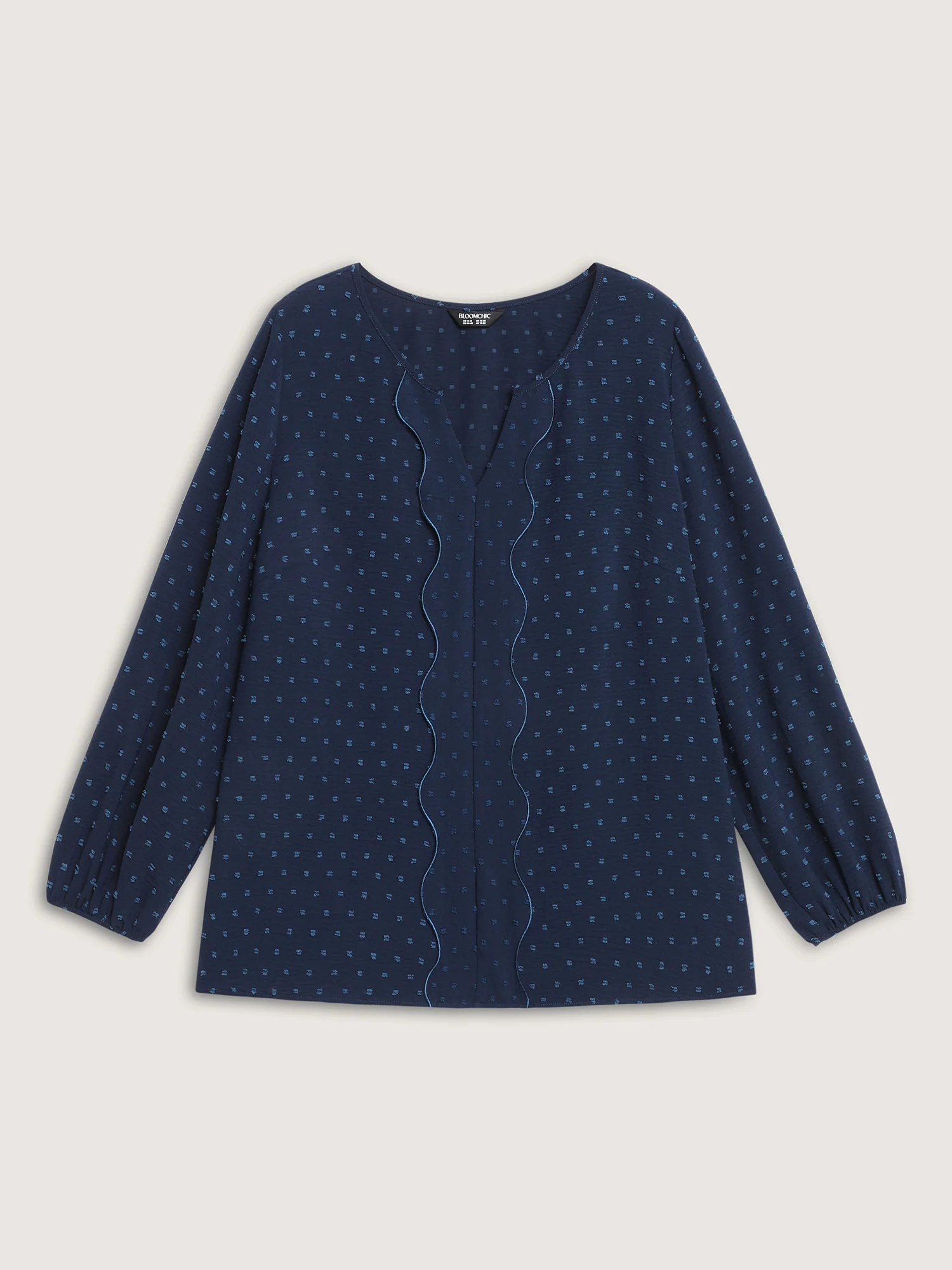 Textured Wavy Detail Puffy Sleeve Blouse - Image 7