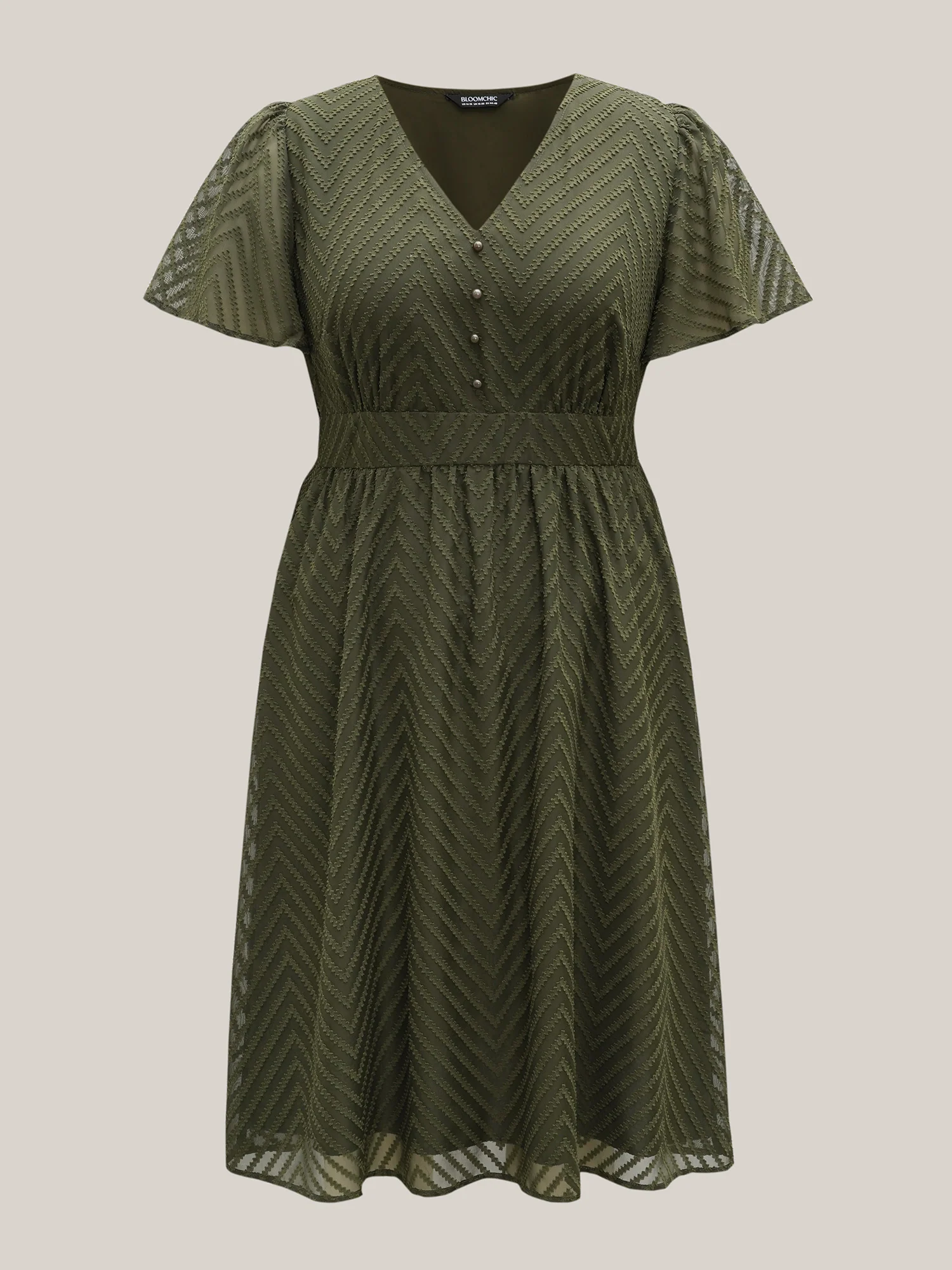 Textured Woven-Like Cinched-Waist Midi Dress - Image 7