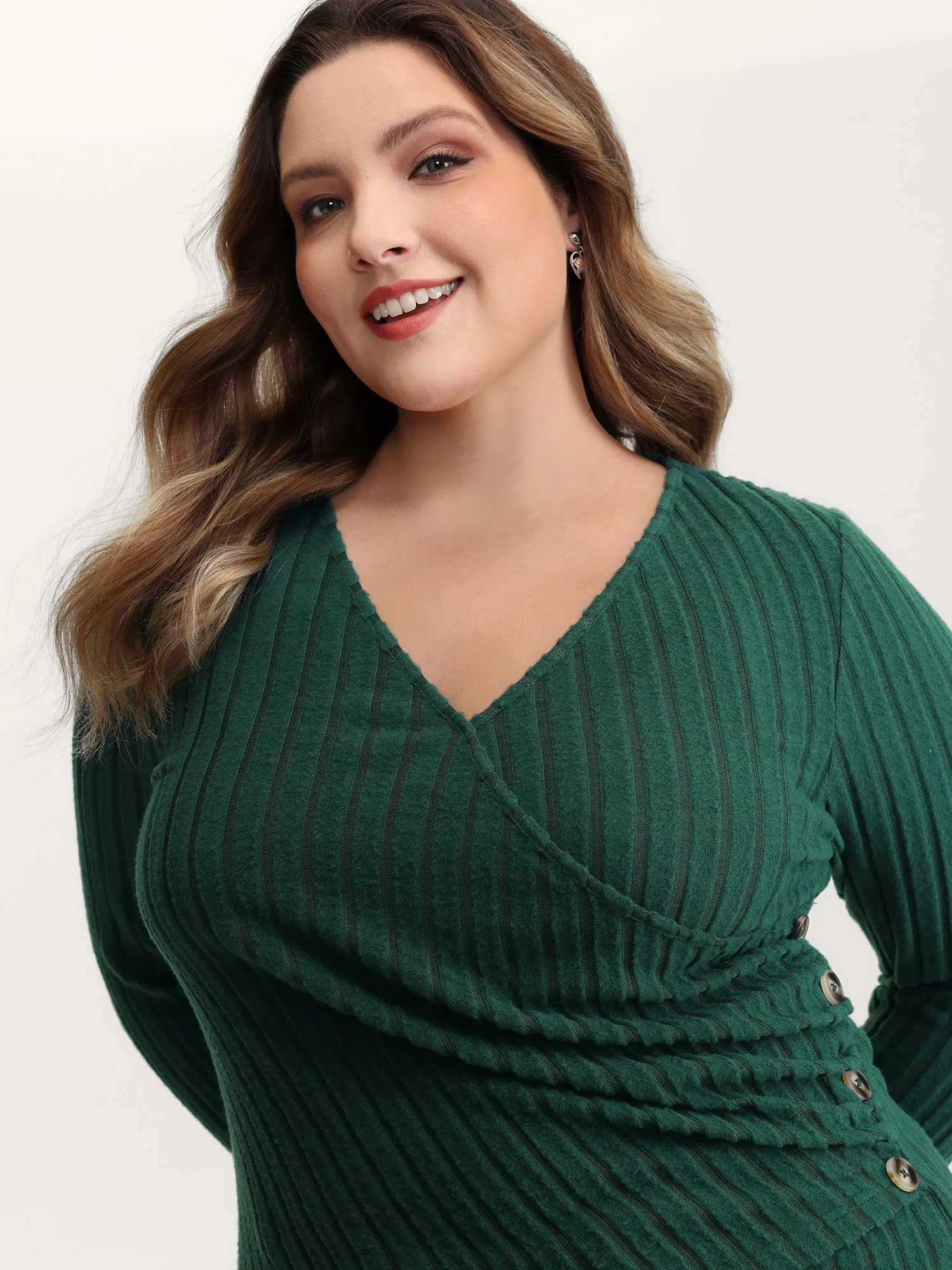 Textured Wrap Button Detail Knit Top - Image 2