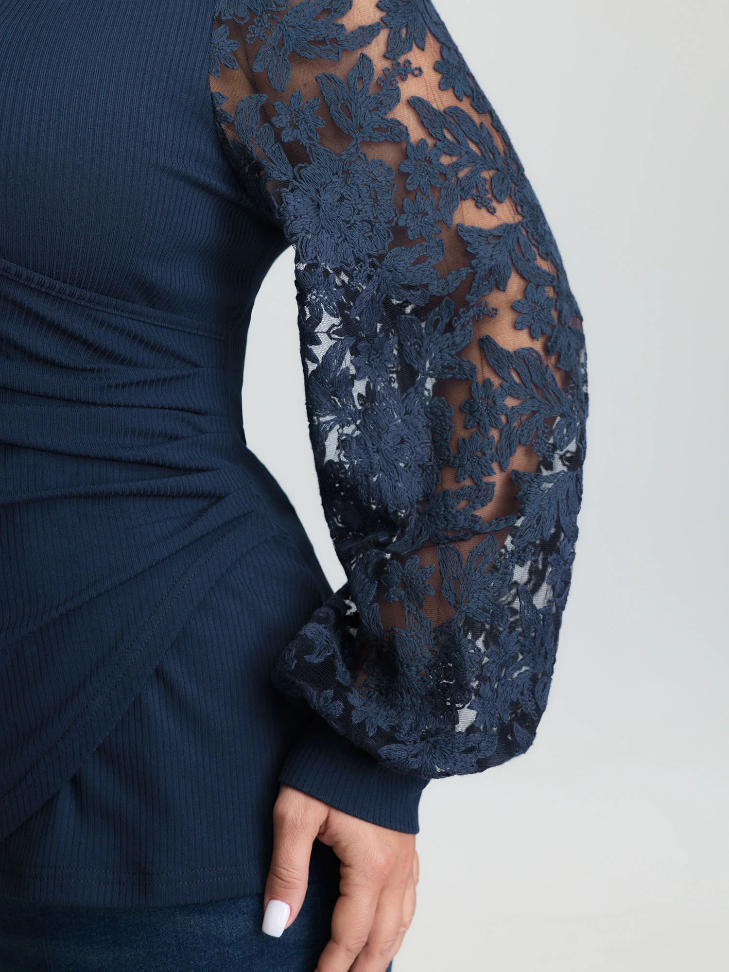 Textured Wrap Neck Draped T-Shirt - Image 4