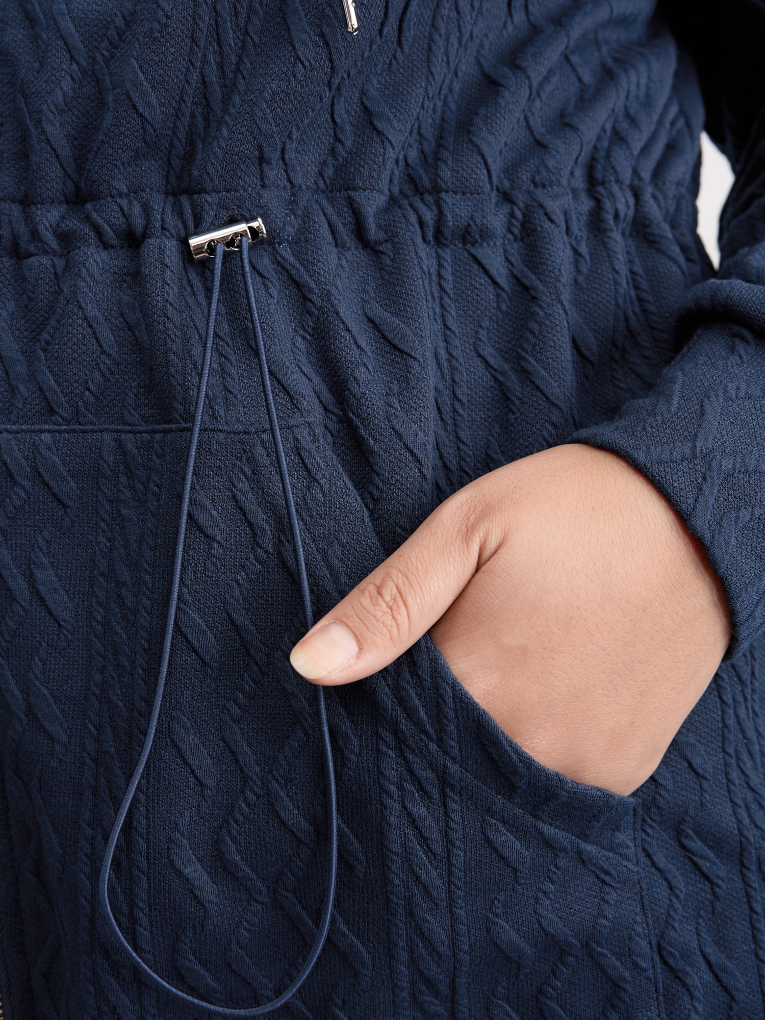 Textured Zipper Drawstring Hooded Jacket - Image 4