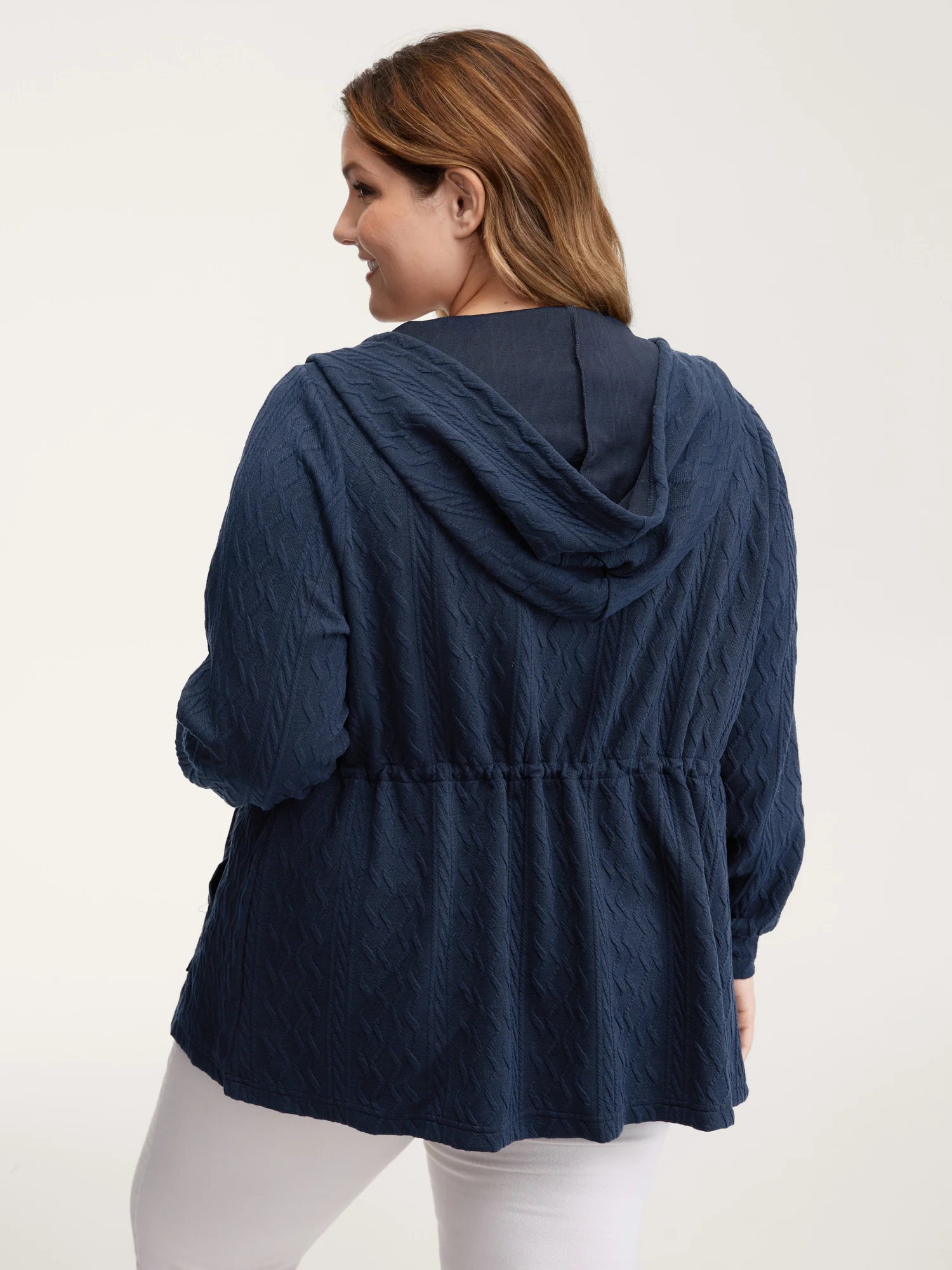 Textured Zipper Drawstring Hooded Jacket - Image 5