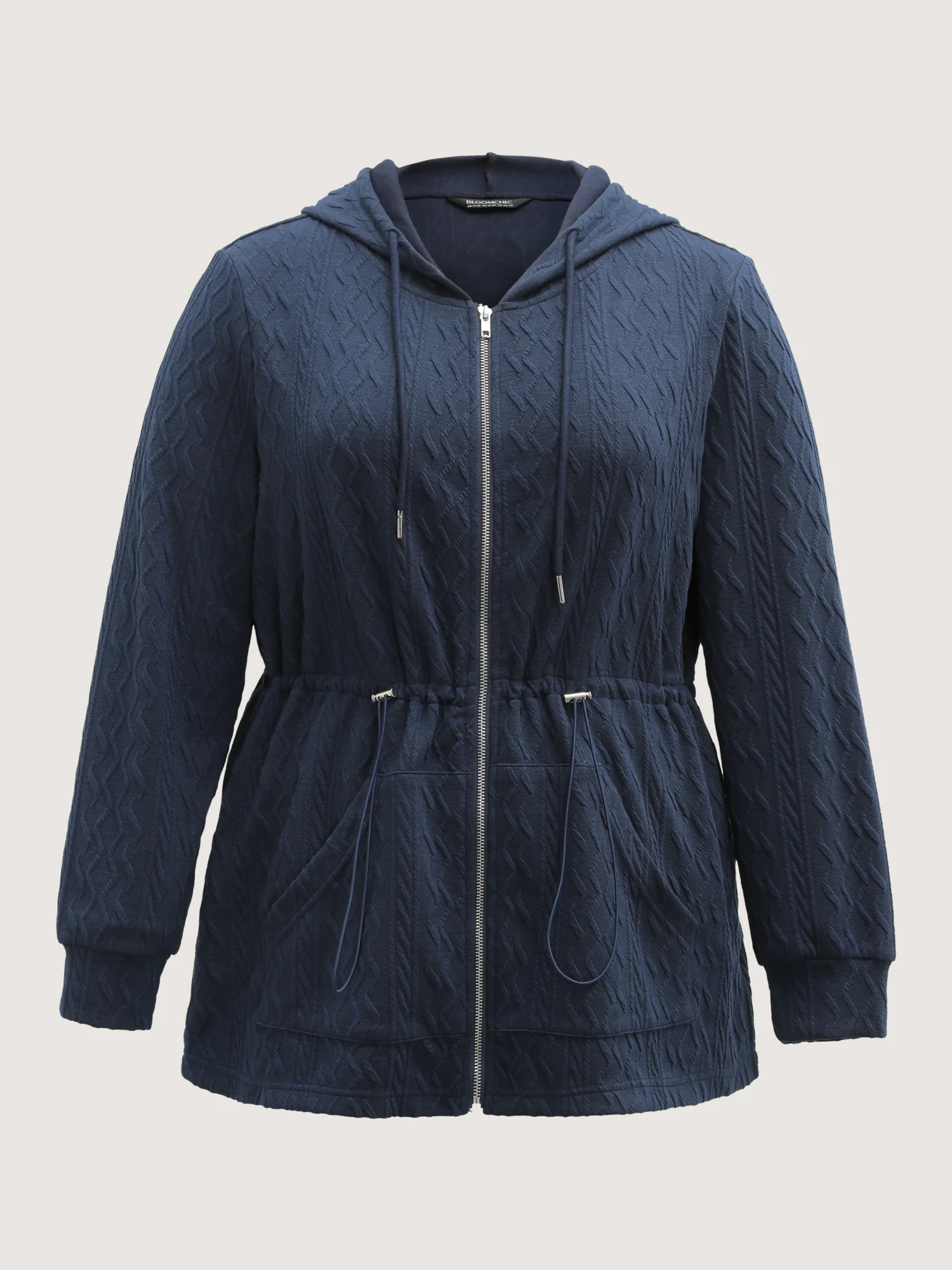 Textured Zipper Drawstring Hooded Jacket - Image 9