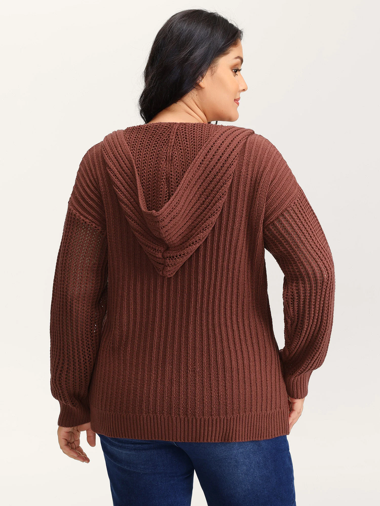 Textured Zipper Front Hooded Knit Cardigan - Image 6