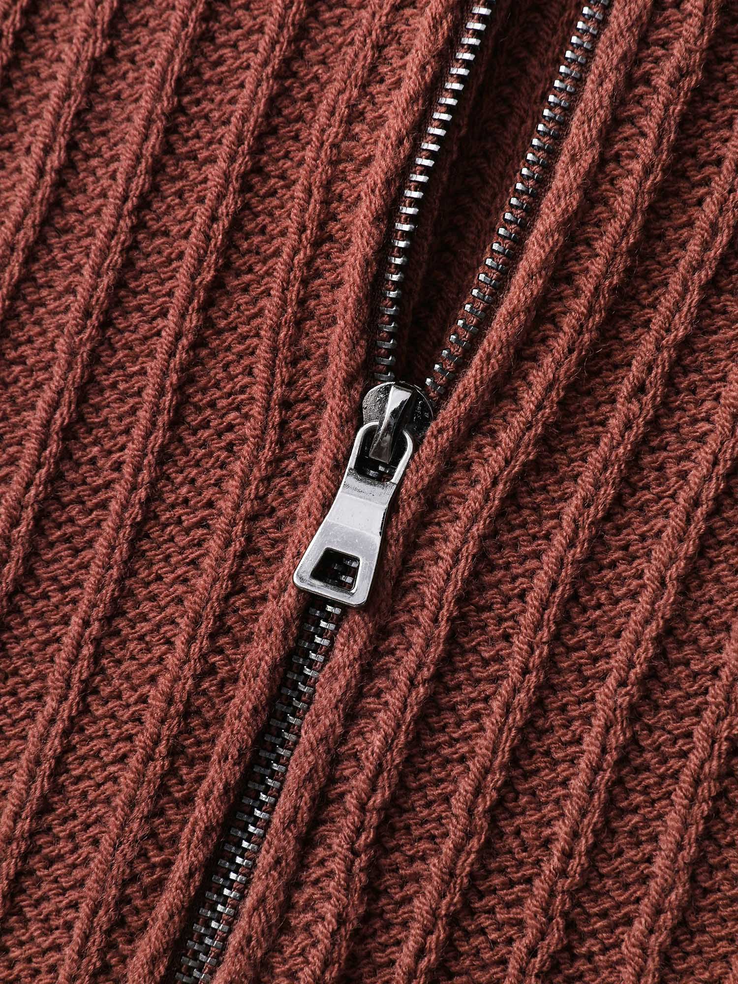 Textured Zipper Front Hooded Knit Cardigan - Image 8