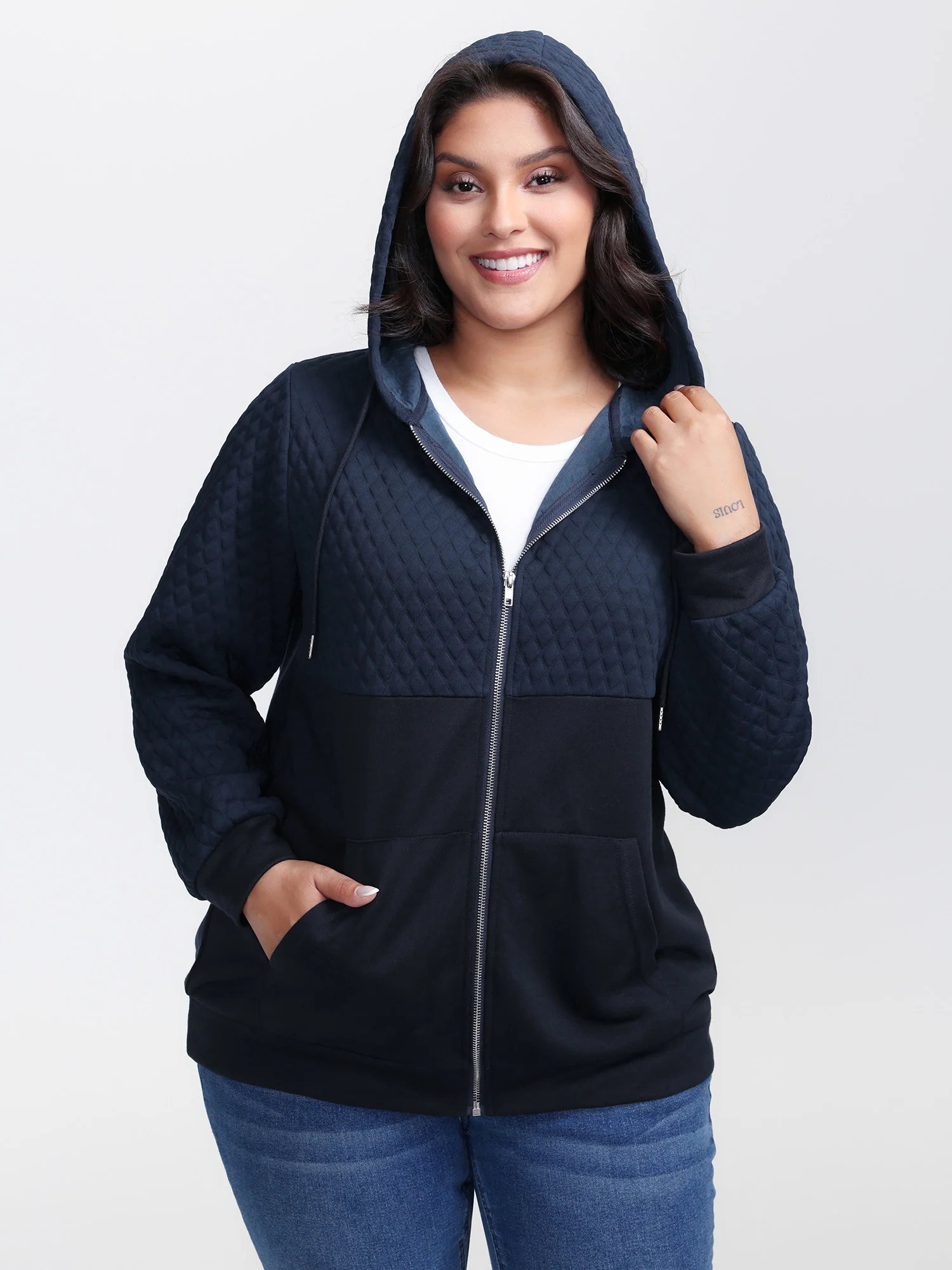 Textured Zipper Front Hoodie Jacket - Image 2