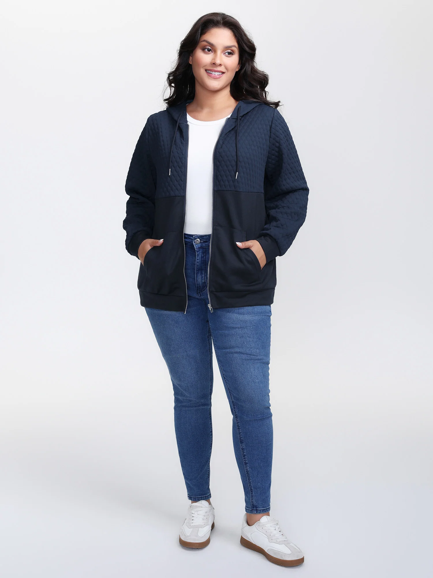 Textured Zipper Front Hoodie Jacket - Image 3
