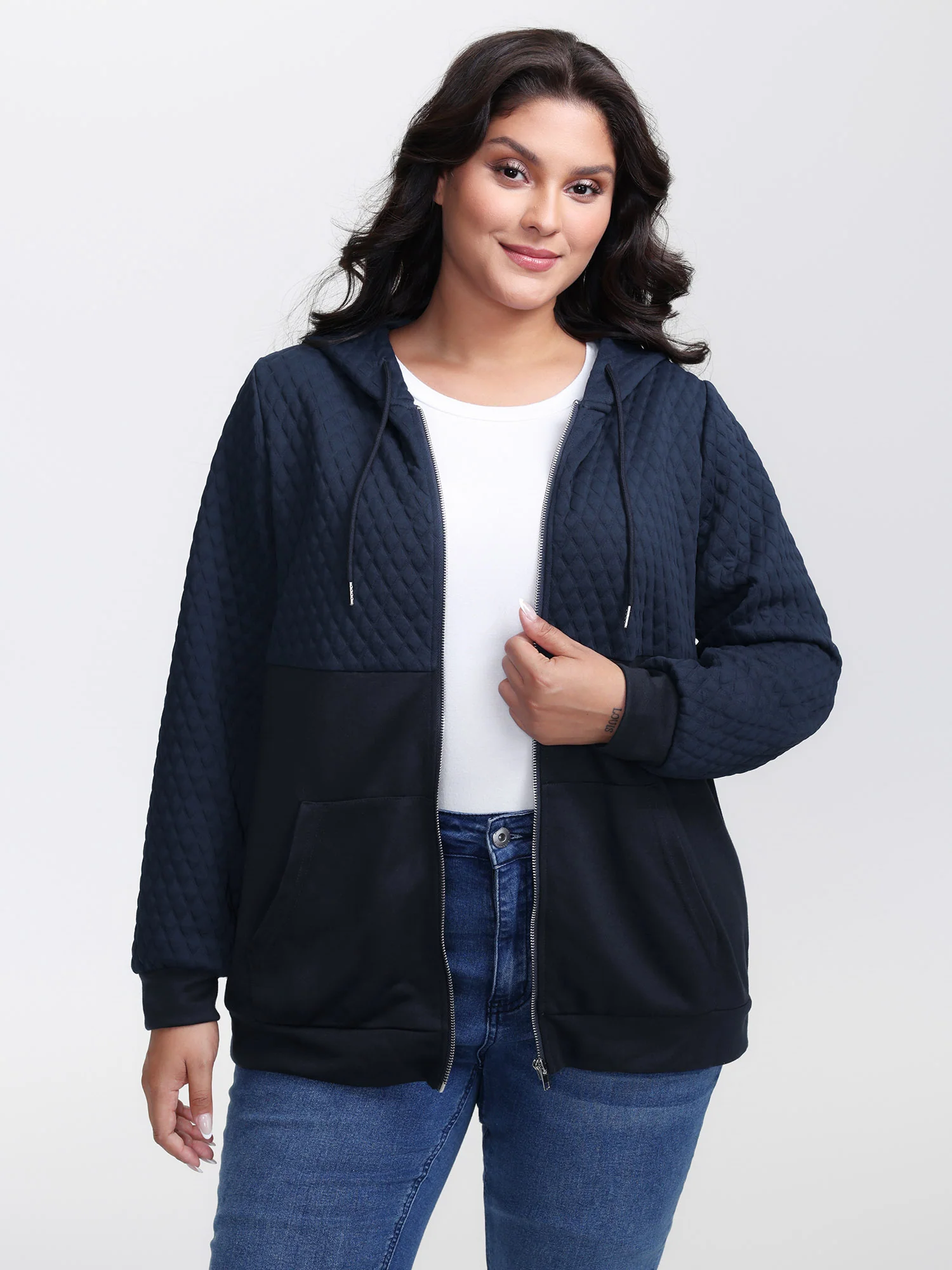 Textured Zipper Front Hoodie Jacket - Image 4