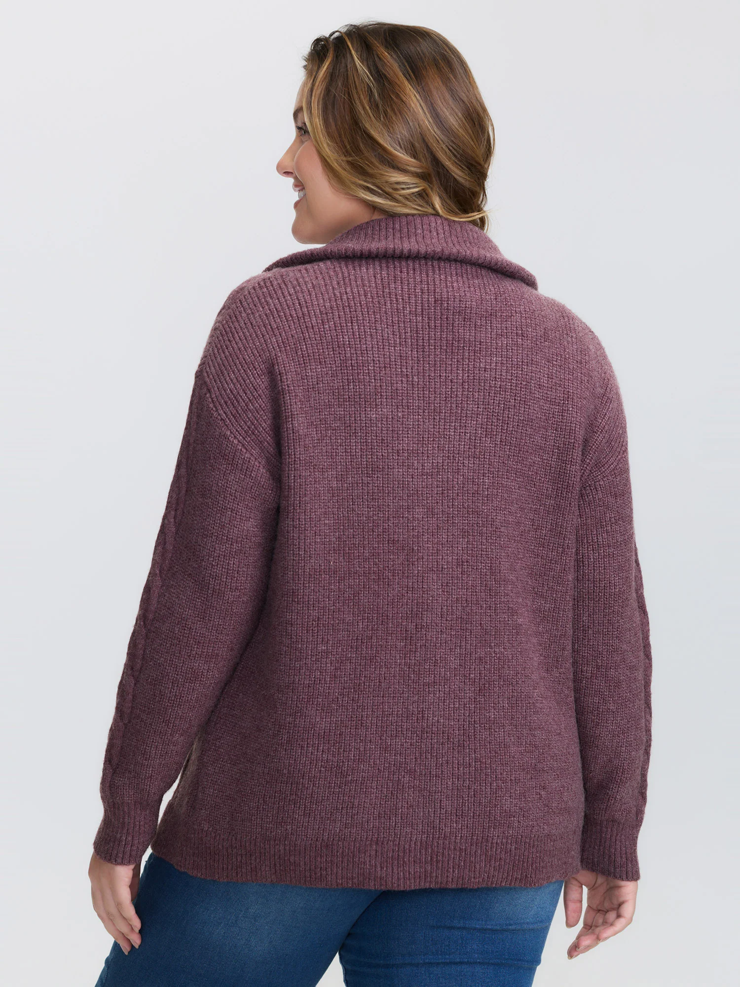 Textured Zipper Solid Knit Cardigan - Image 5