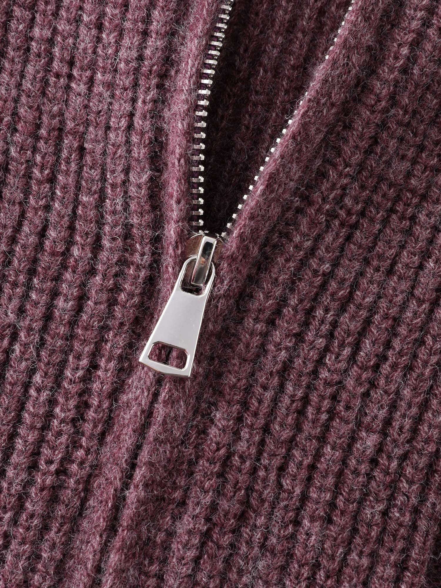 Textured Zipper Solid Knit Cardigan - Image 6