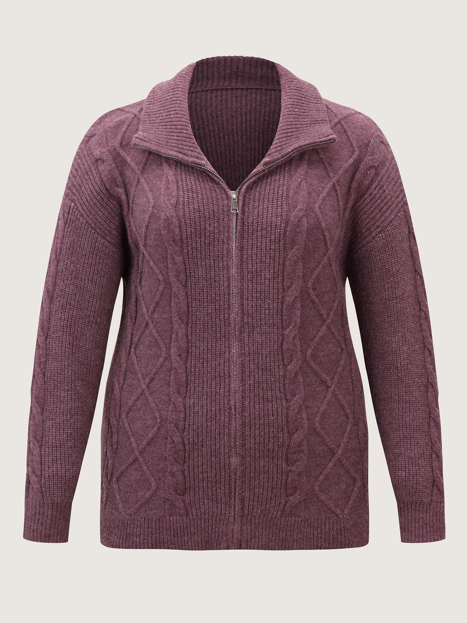Textured Zipper Solid Knit Cardigan - Image 9
