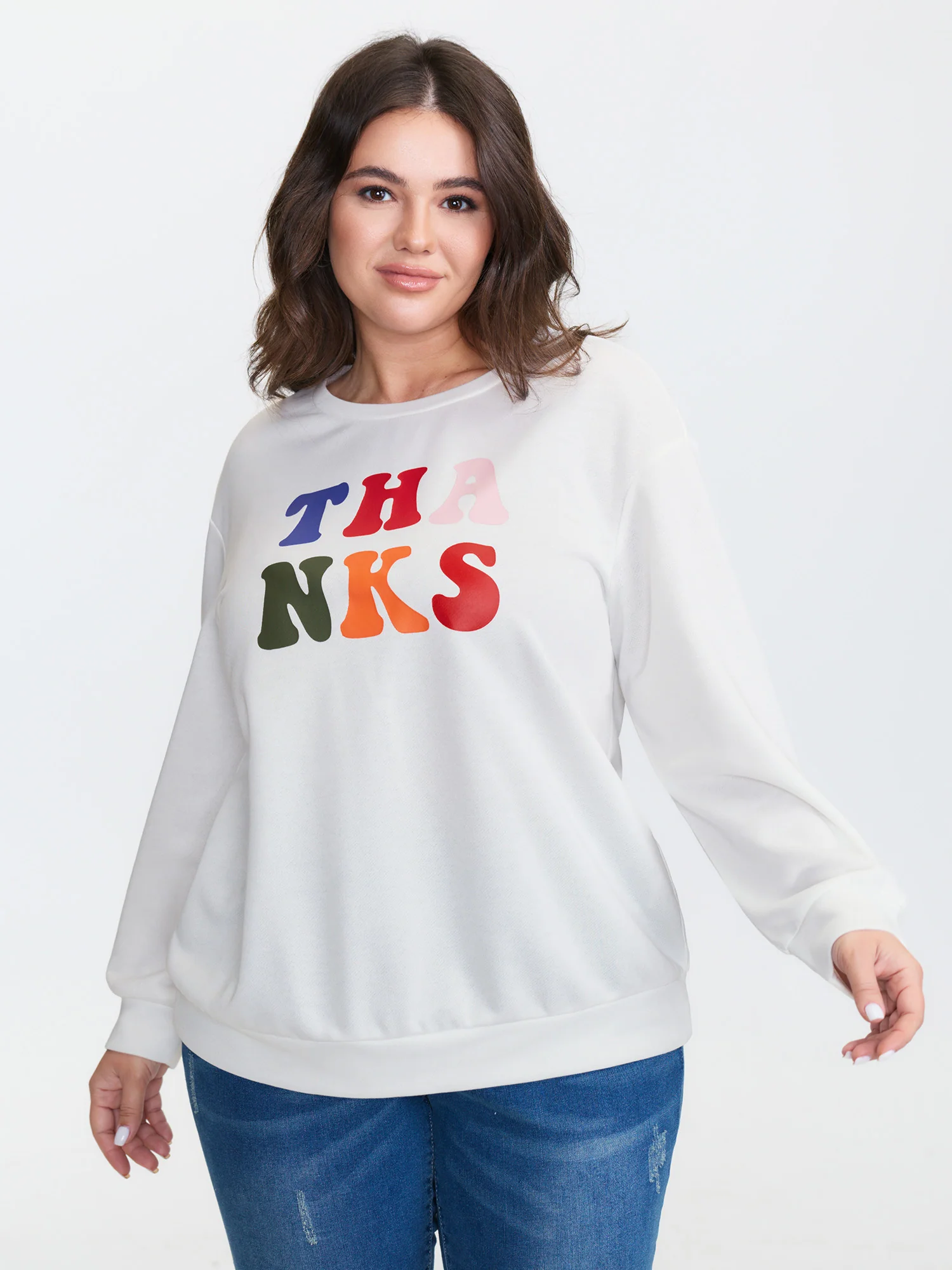 Thanks Motif Relaxed-Fit Drop Shoulder Sweatshirt - Image 2
