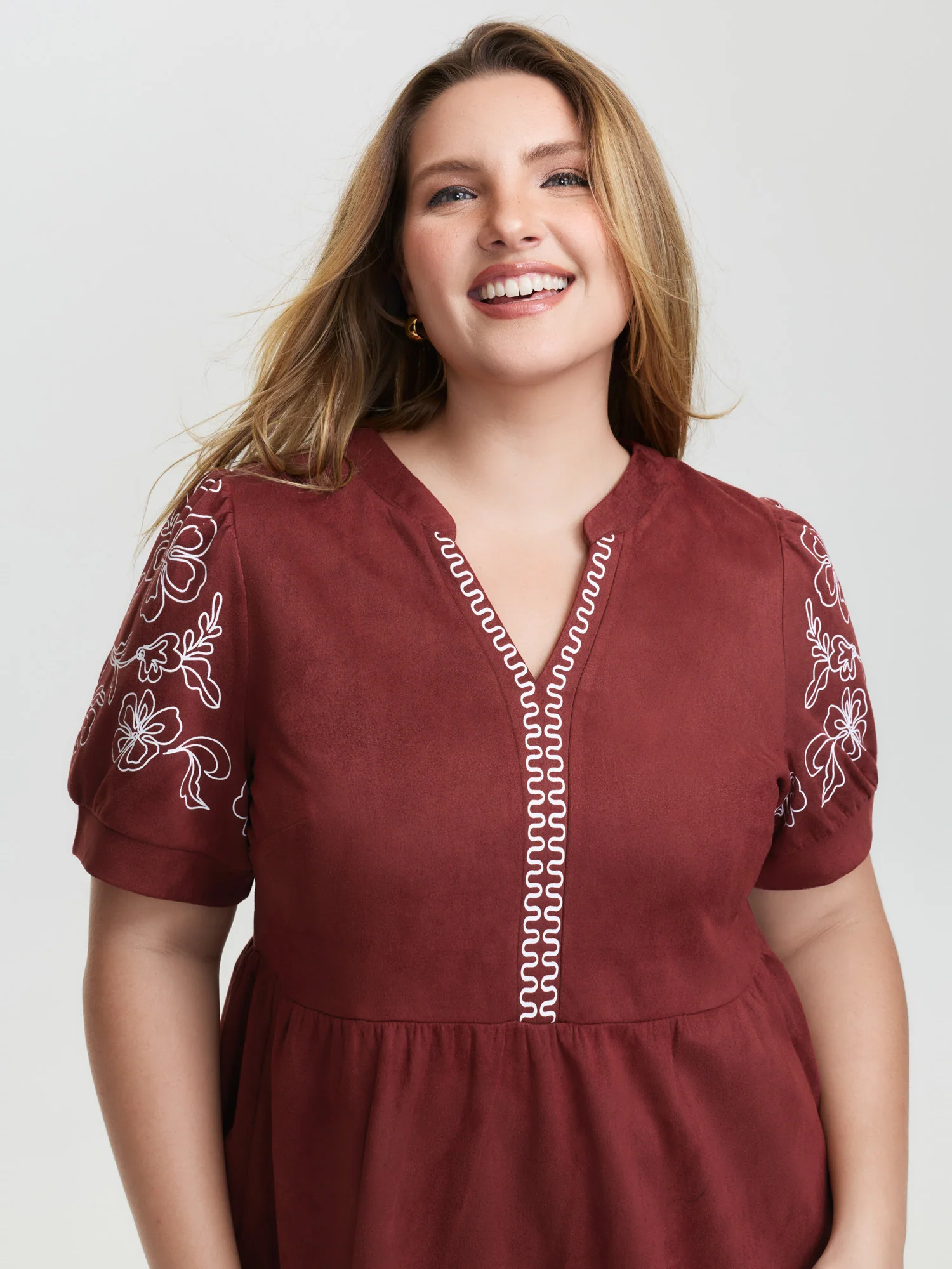 Thread Embroidery Tiered Pockets Mini Dress - Image 2