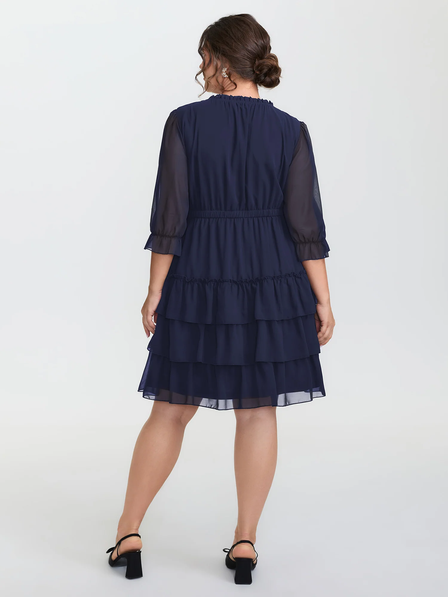 Three-Quarter Sleeve Tulle Skirt Knee-Length Dress - Image 11
