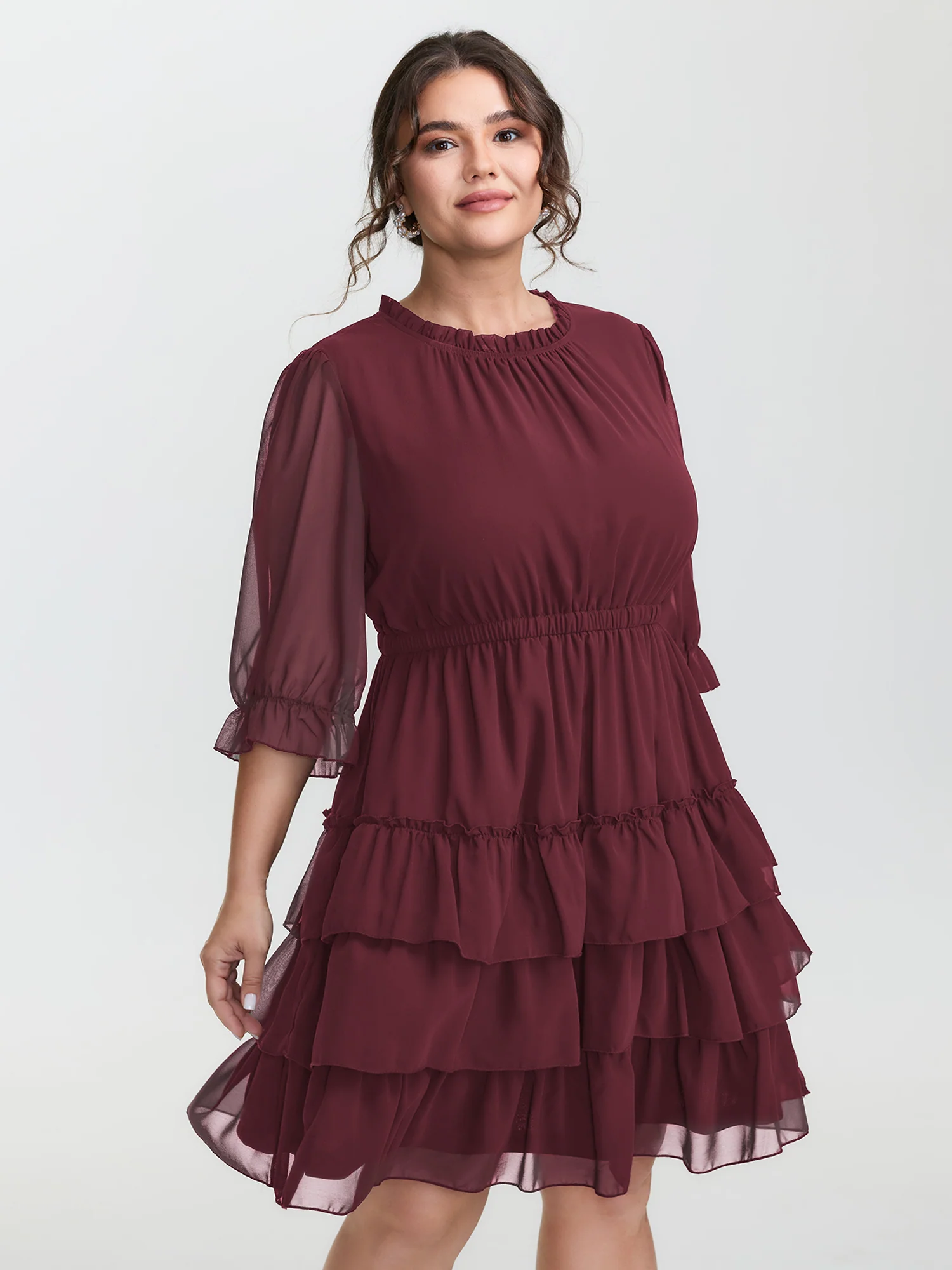 Three-Quarter Sleeve Tulle Skirt Knee-Length Dress - Image 12