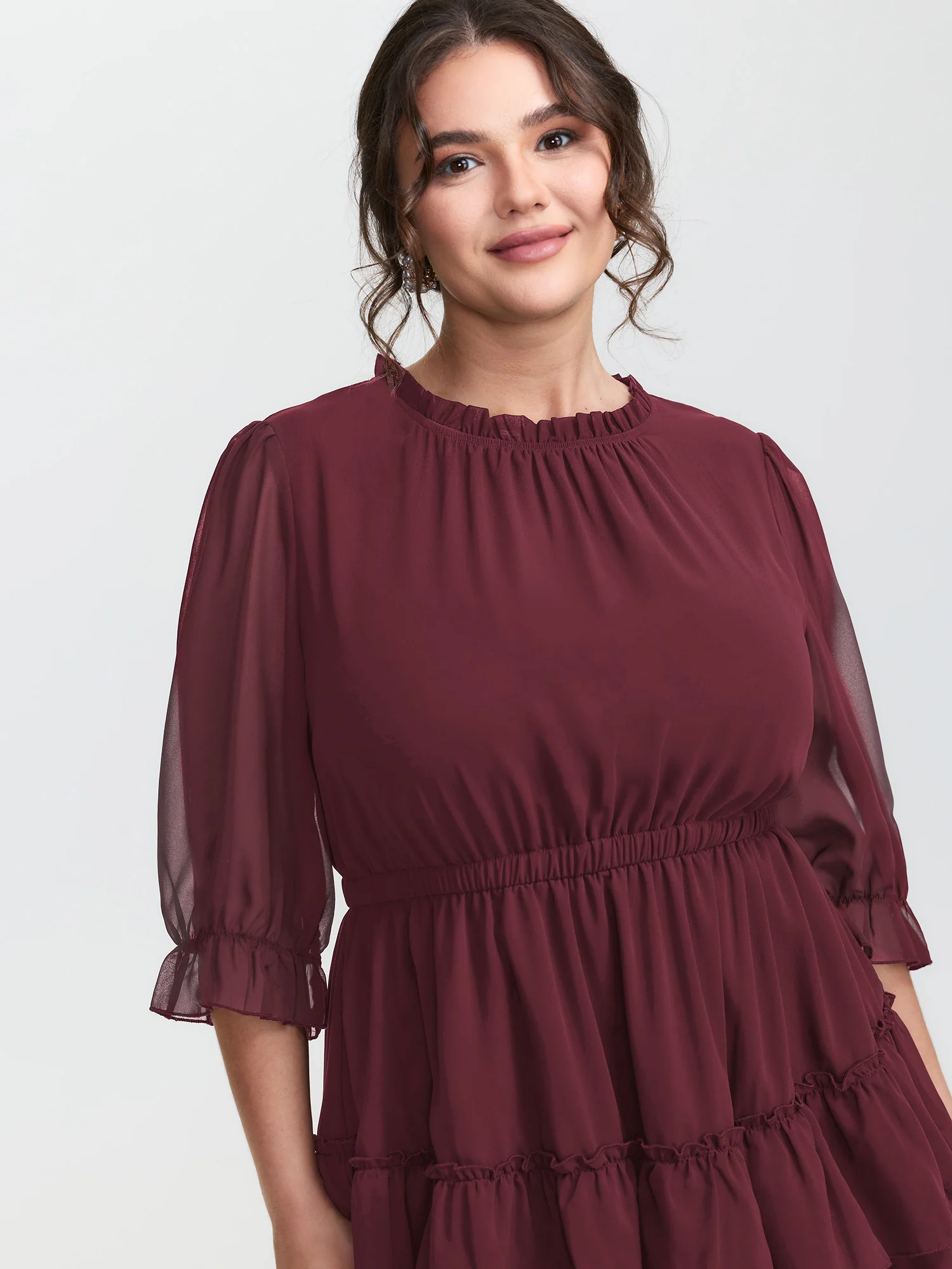 Three-Quarter Sleeve Tulle Skirt Knee-Length Dress - Image 13