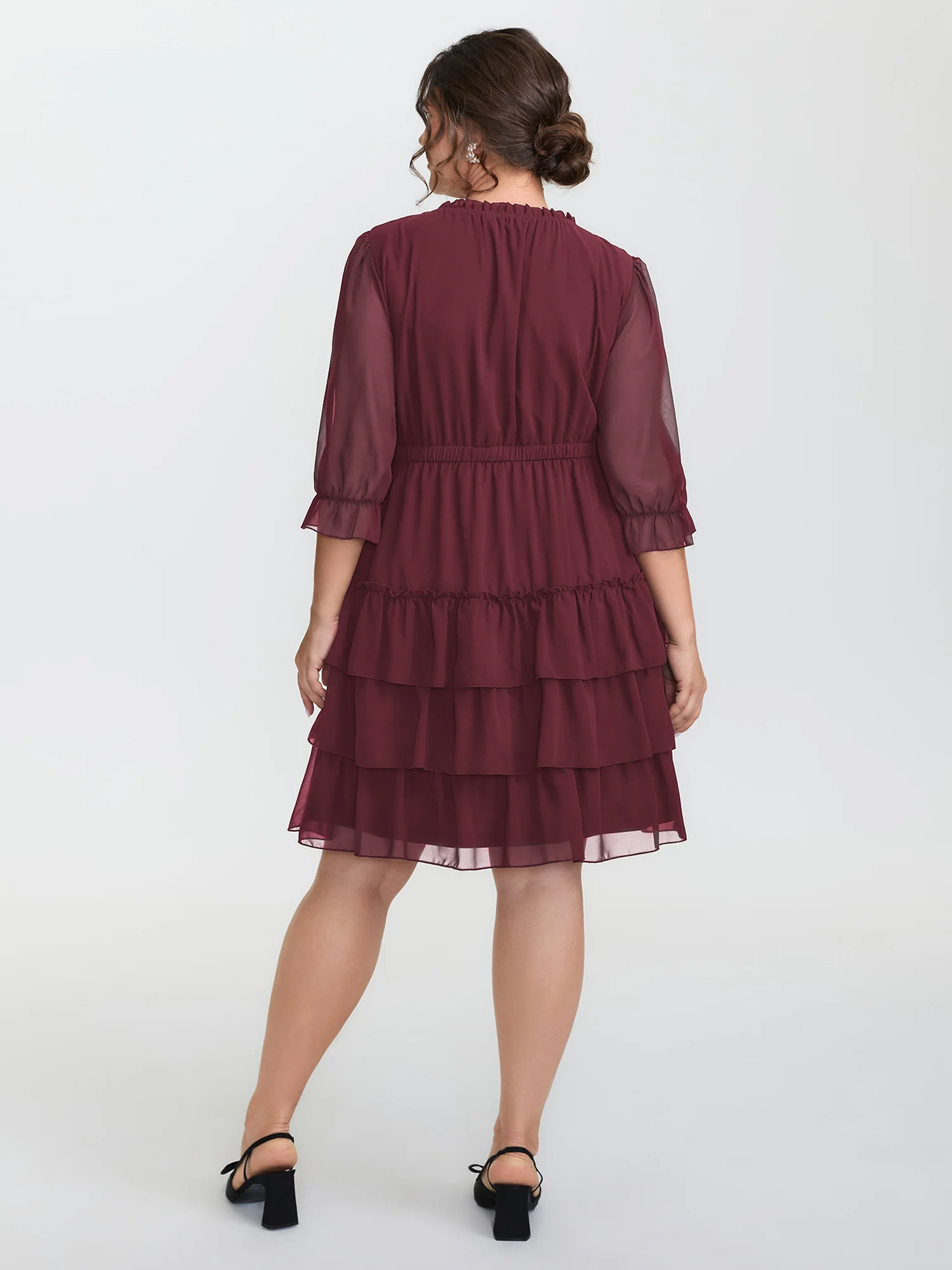 Three-Quarter Sleeve Tulle Skirt Knee-Length Dress - Image 15