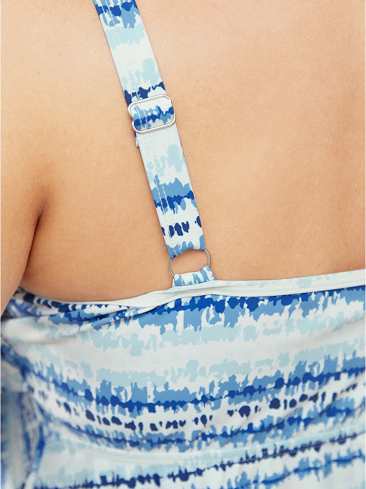 Tie Dye Asymmetrical Ruffle Tiered Tankini Top - Image 7