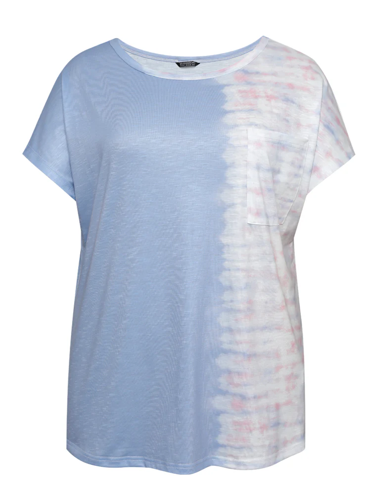 Tie Dye Batwing Sleeve Cut Out Two Tone T-shirt - Image 10