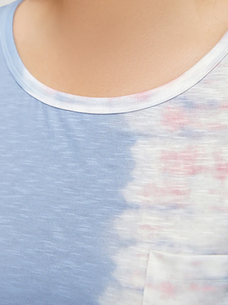 Tie Dye Batwing Sleeve Cut Out Two Tone T-shirt - Image 8