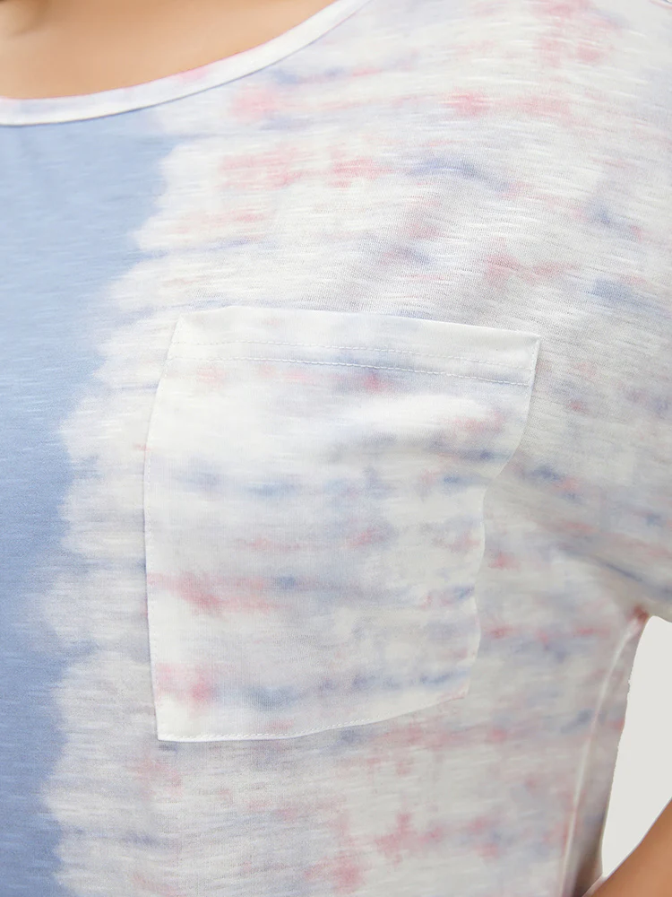 Tie Dye Batwing Sleeve Cut Out Two Tone T-shirt - Image 9